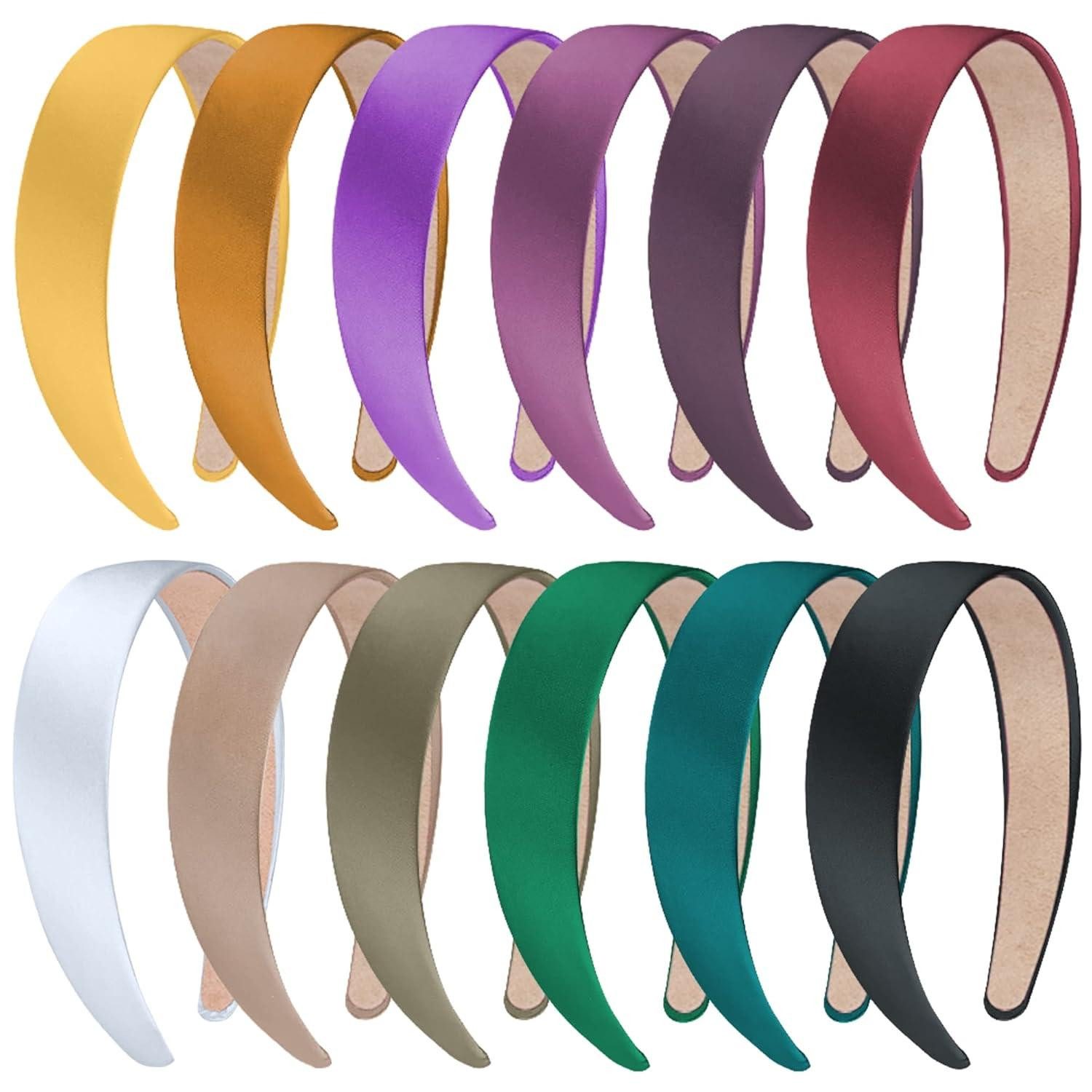 Haarreif 12 Stück 3cm Satin Haarreifen DIY Stirnbänder für Frauen Mädchen 12