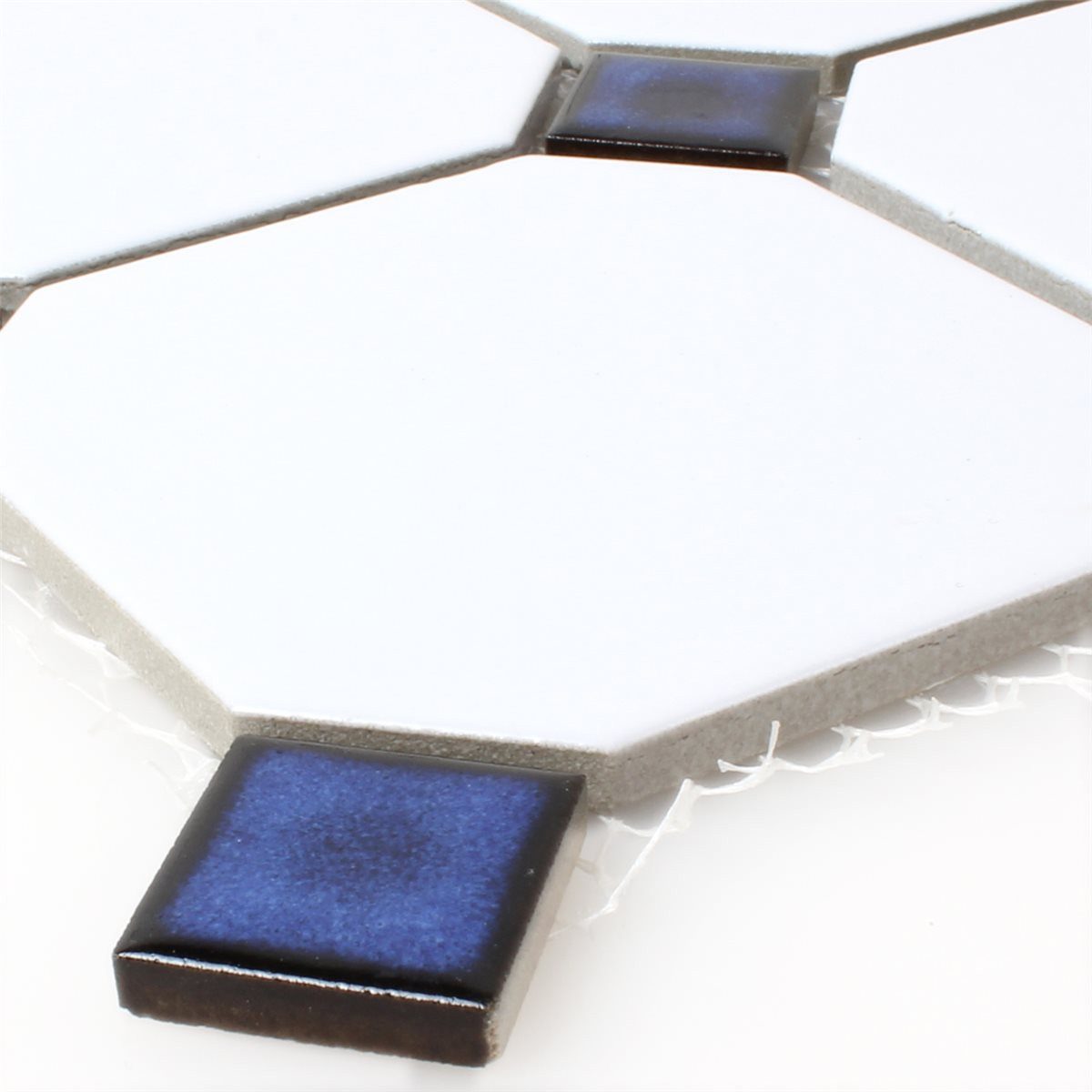 Mosafil Mosaikfliesen Keramik Mosaikfliesen Octagon Belami Weiß Blau, Keramik 30.000x30.000, weiß-blau, Verlegefertig auf ein Netz geklebt - Frostsicher - Wasserfest