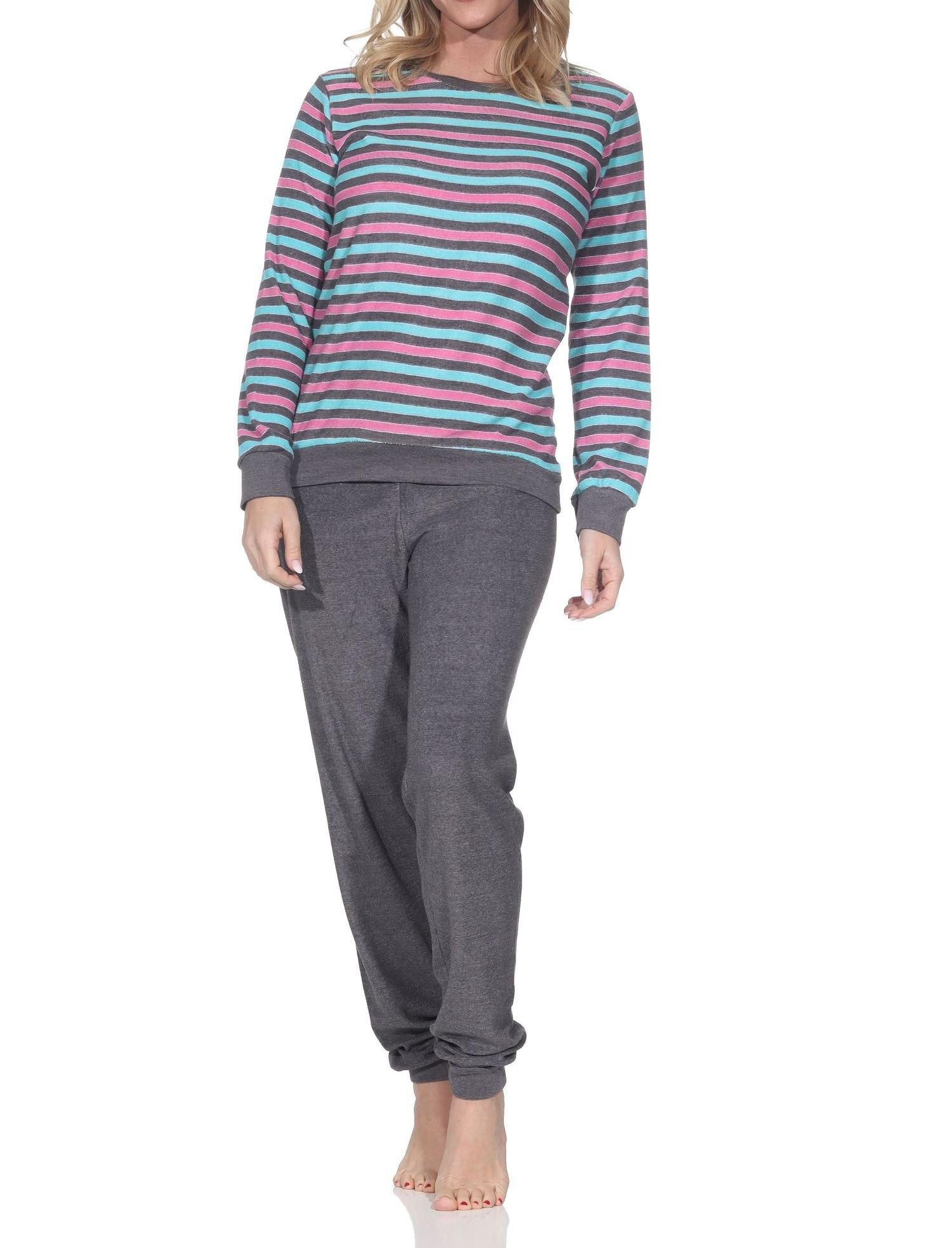 Normann Pyjama Wunderschöner Damen Frottee Schlafanzug langarm Pyjama mit Bündchen