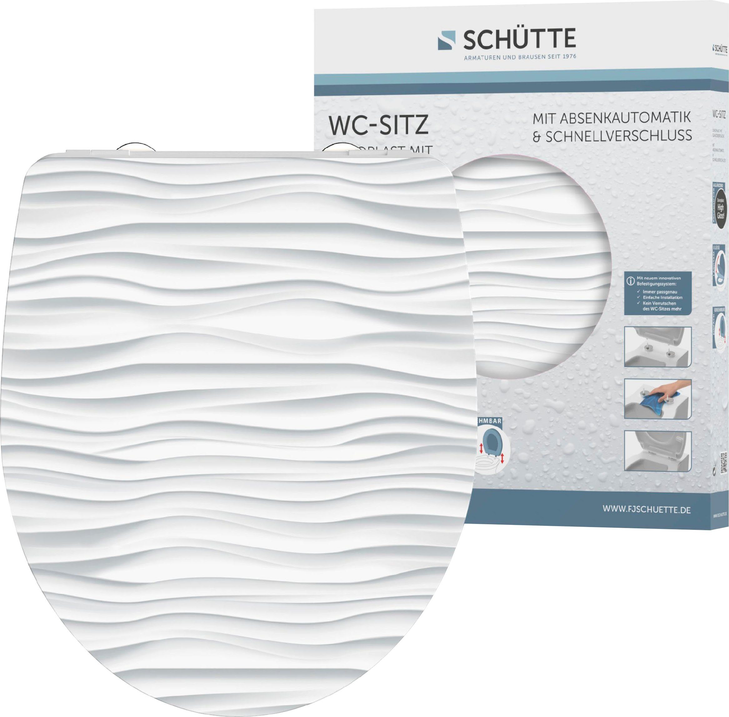 Schütte WC-Sitz White Wave, Duroplast, mit Absenkautomatik und Schnellverschluss, High Gloss