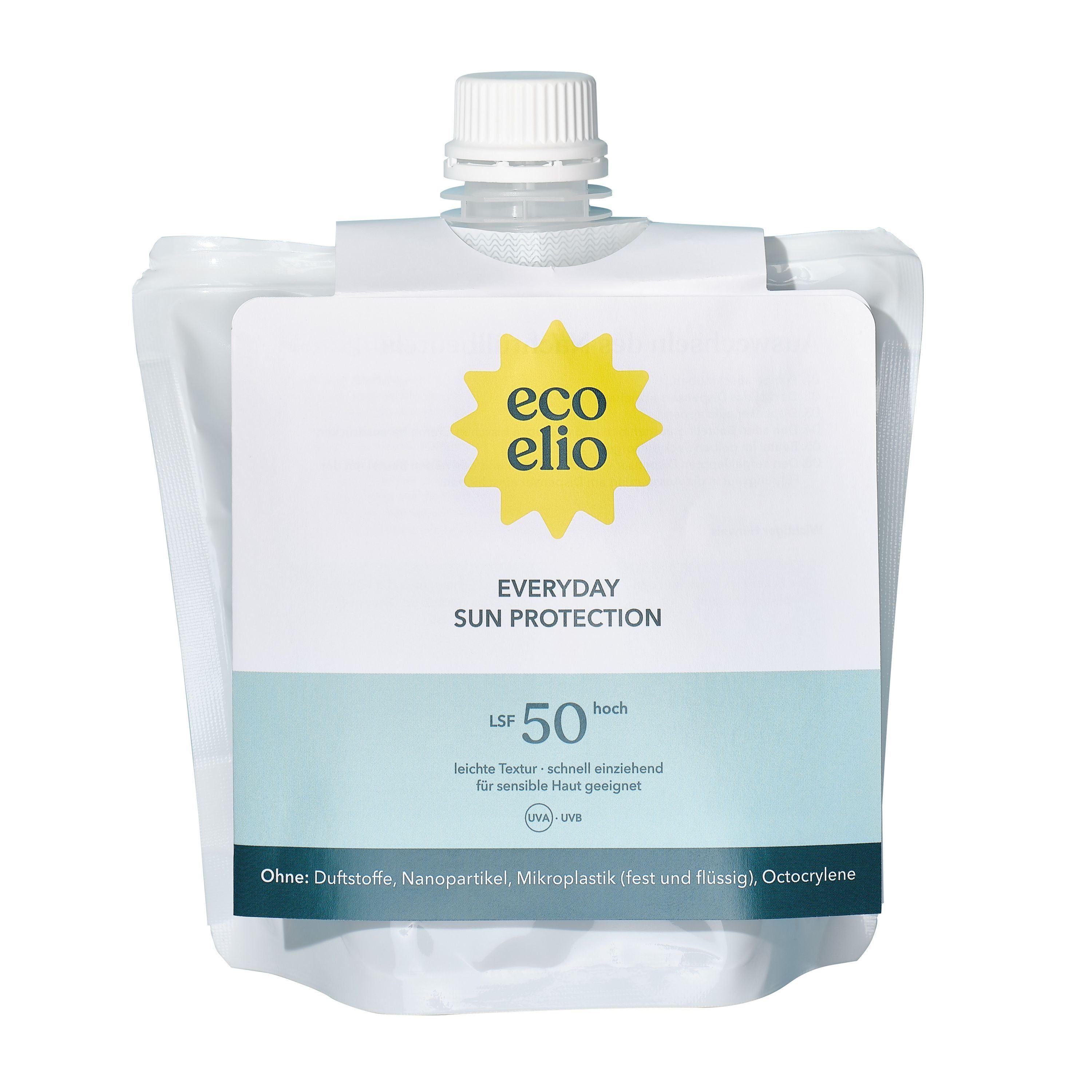 eco elio Sonnenschutzfluid Nachhaltig Refill, & Nachfüllpack, Hautverträglich, schnell LSF 50 einziehend