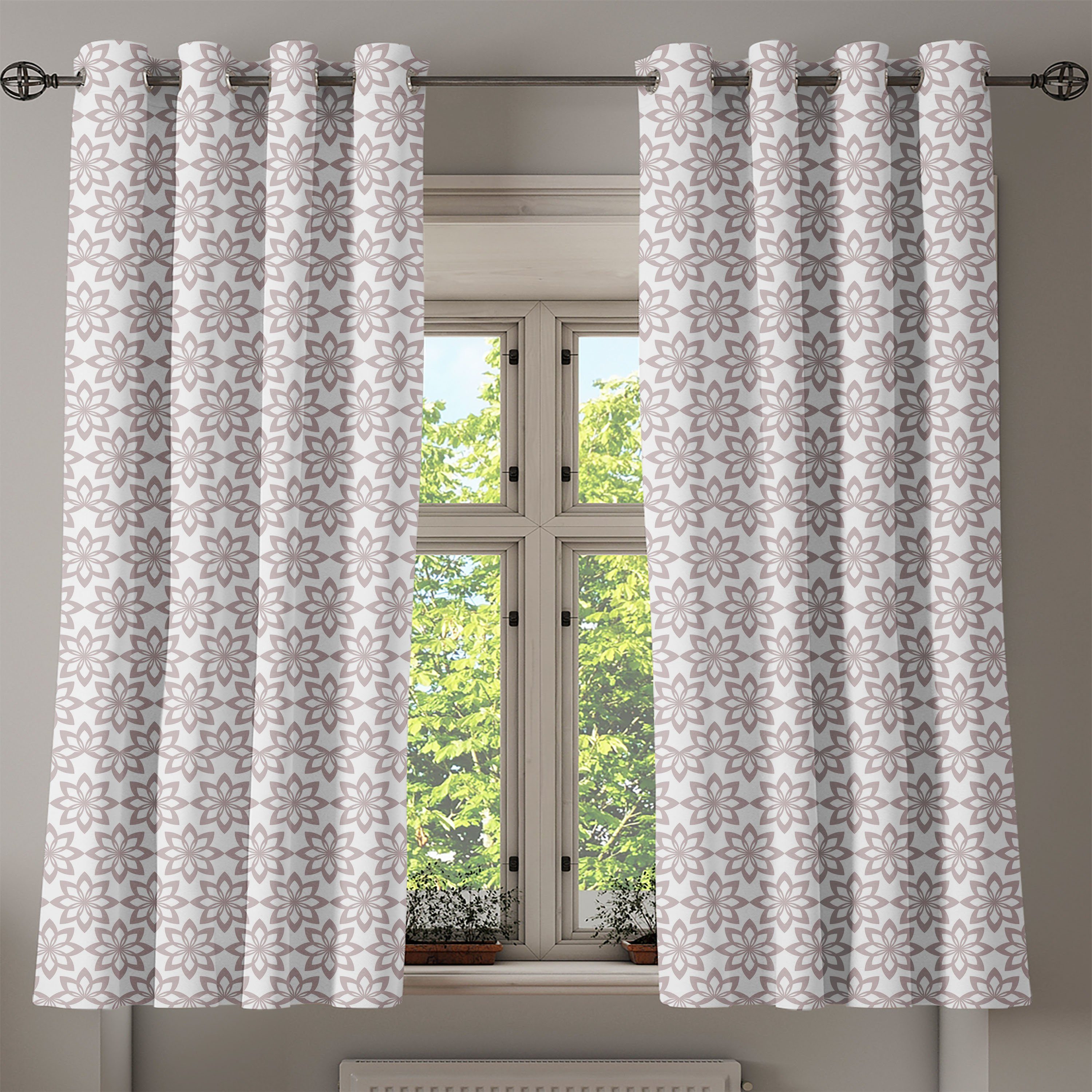 Gardine Dekorative 2-Panel-Fenstervorhänge für Schlafzimmer Wohnzimmer, Blumen Abakuhaus, Monochrome Frühlings-Blüte