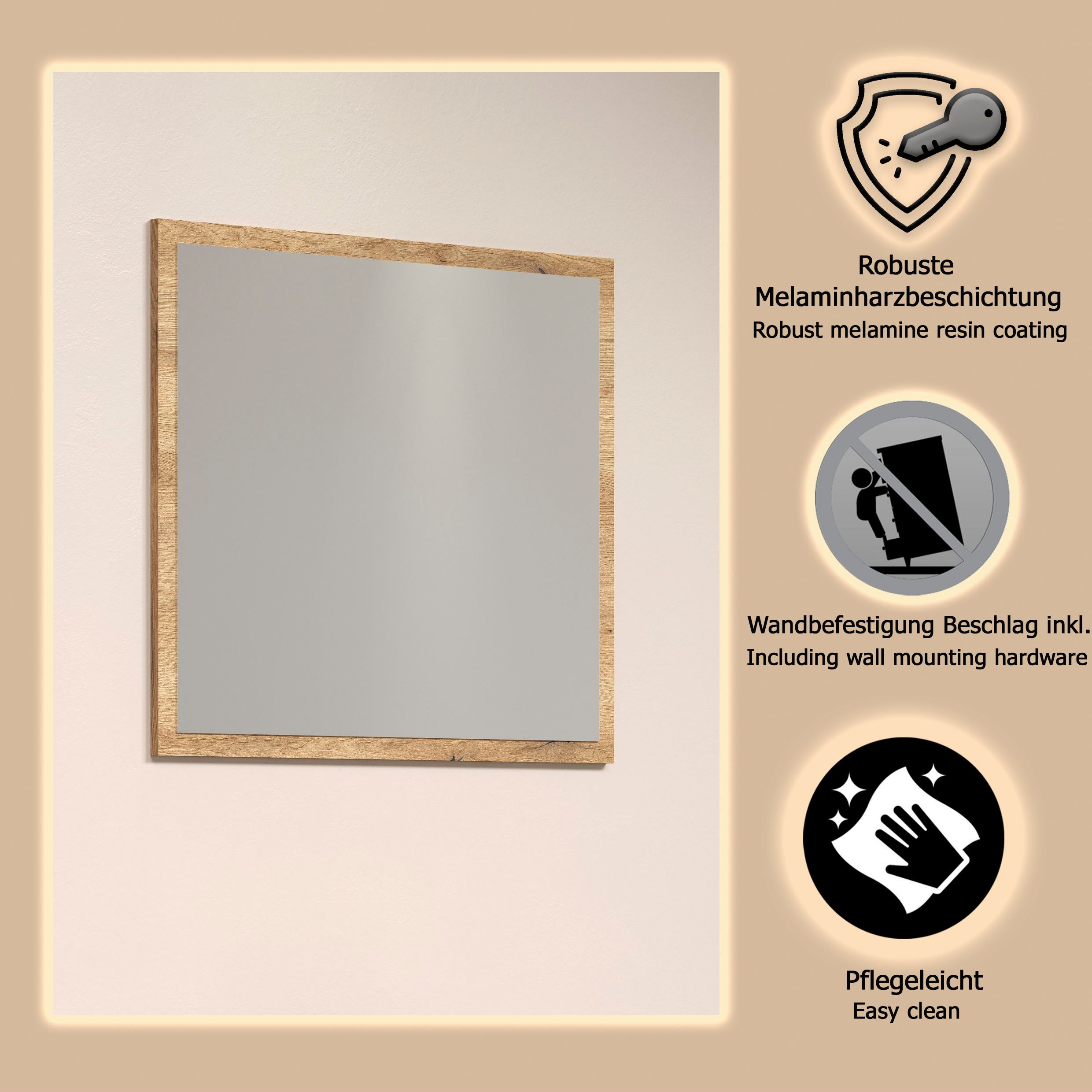 Home affaire Garderobenspiegel Estepona (1-St), Wandspiegel mit 4 mm Spiegel-Floatglas – (B/T/H) 80/2/70 cm