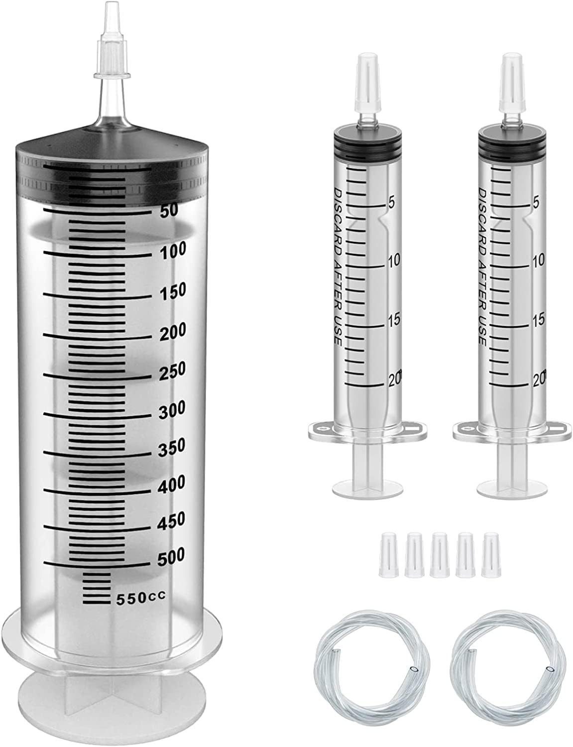 FELIXLEO Einwegspritze Spritze 500ml Plastikspritze mit Schlauch für Futter Öl Bremsen, (15-St)