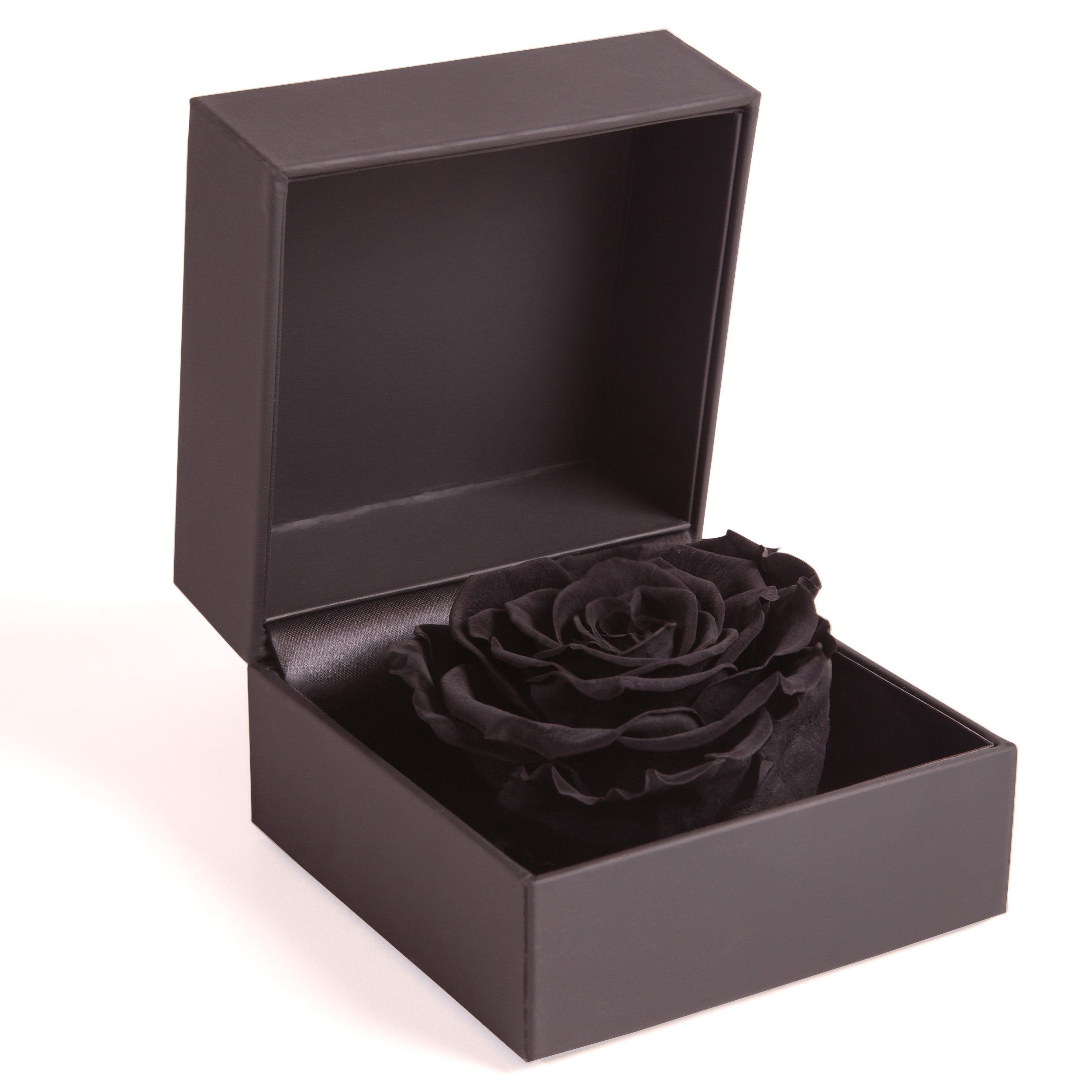 Kunstblume Rosenbox Ringbox Groß Infinity Rose konserviert in Box Ringdose Rose, ROSEMARIE SCHULZ Heidelberg, Höhe 9 cm, Langlebige Rose Schwarz