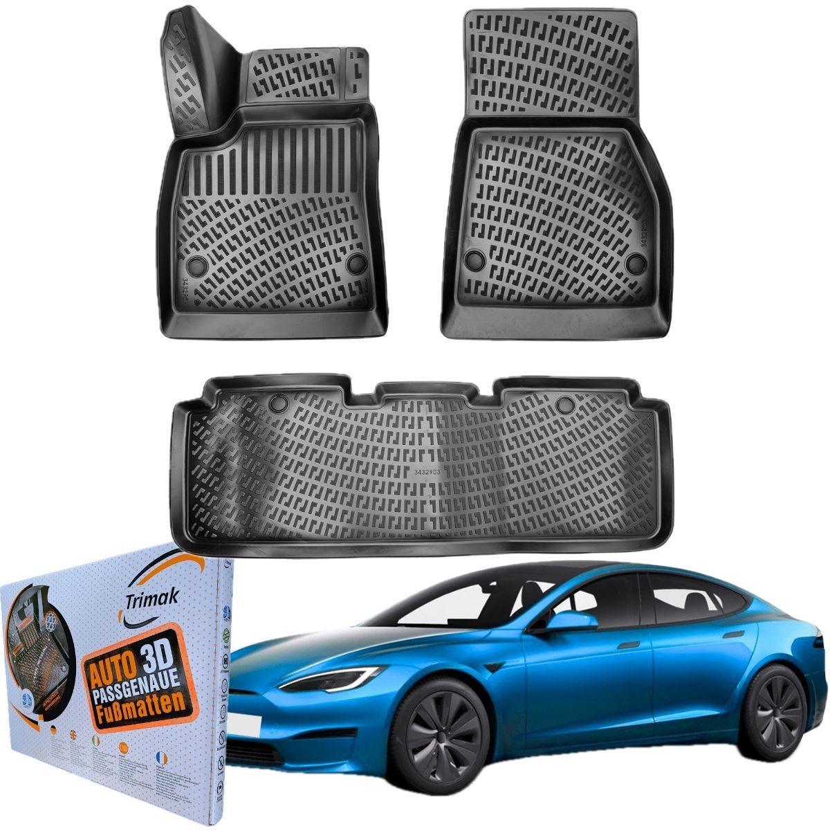 Trimak Passform-Fußmatten Kompatibel mit TESLA Model S ab 2012 Auto Gummimatten