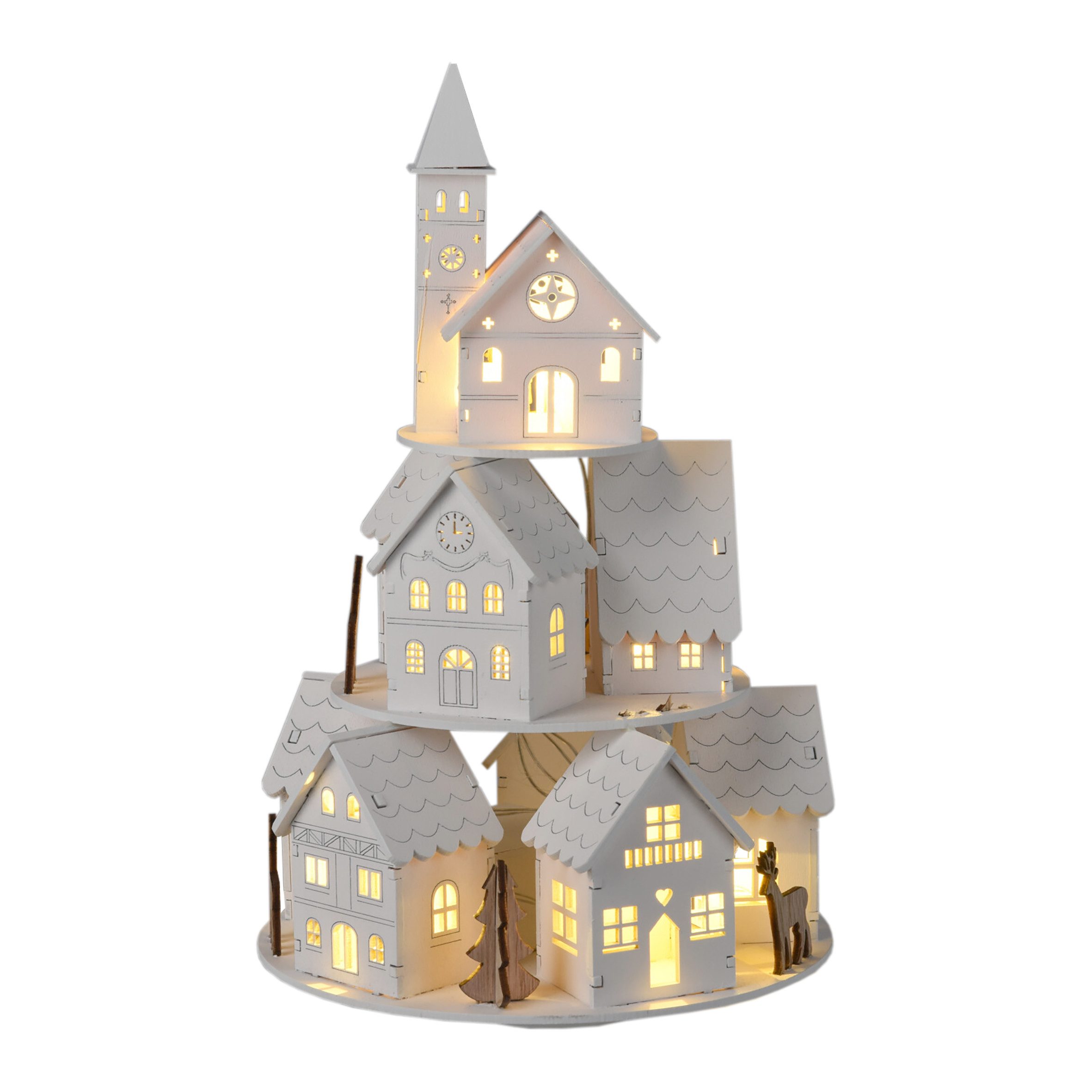 Spetebo Spieluhr zum Aufziehen aus Holz mit LED, (Turm zum Aufziehen, 1-tlg), mit nostalgischem Mini-Drehorgel Sound