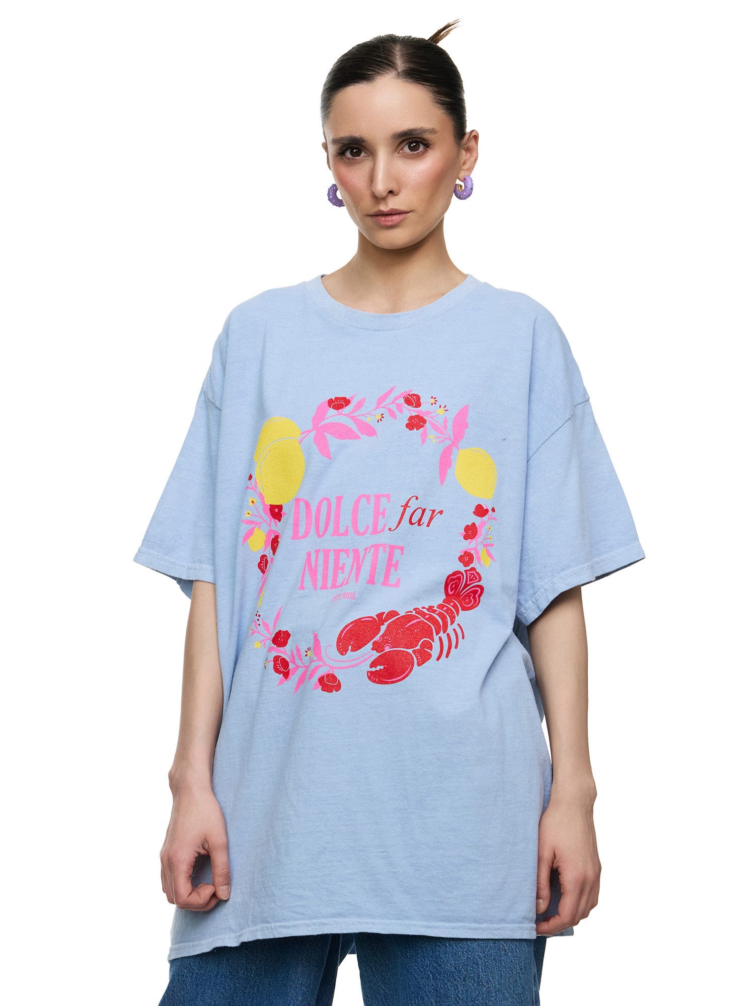 Worldclassca T-Shirt Worldclassca Oversized Print DOLCE FAR NIENTE T-Shirt Sommer Oberteil