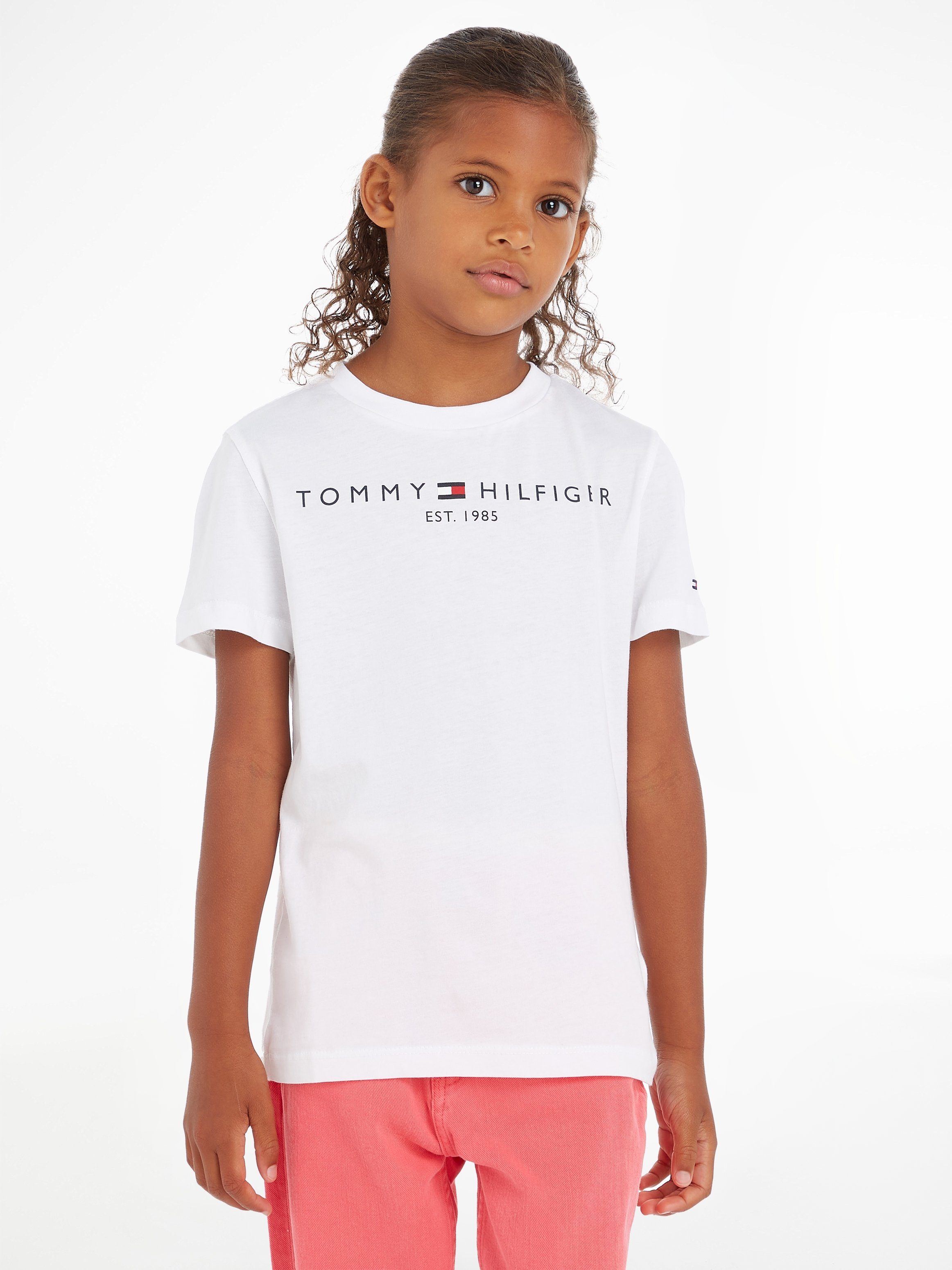 Tommy Hilfiger Rundhalsshirt ESSENTIAL SWEATPANTS mit Tommy Hilfger Logo-Schriftzug White