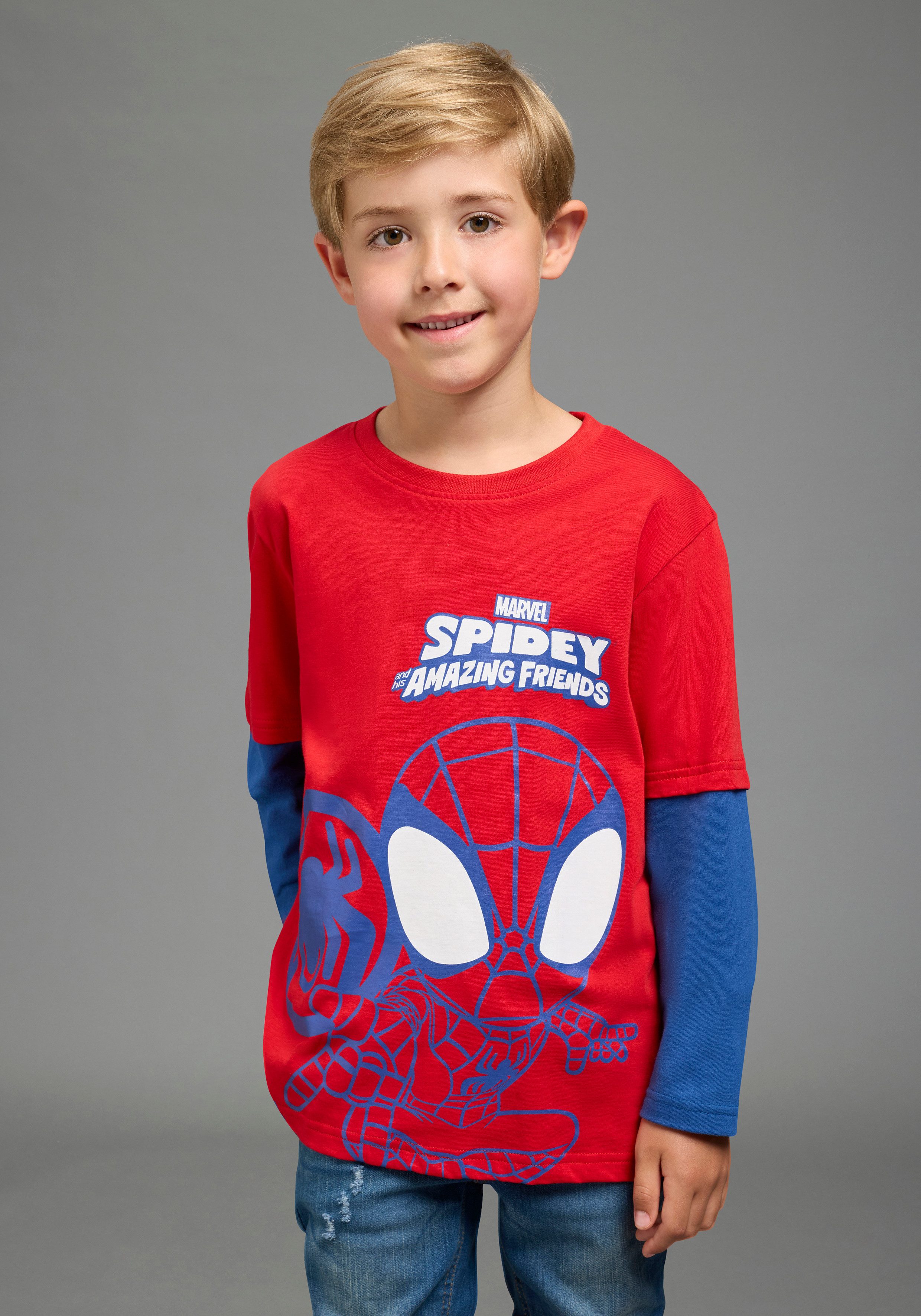 KIDSWORLD Langarmshirt SPIDEY Lagen-Shirt, Disney Hüftlange Basic-Passform, Langarm, modischer Stil, mit Lagenoptik