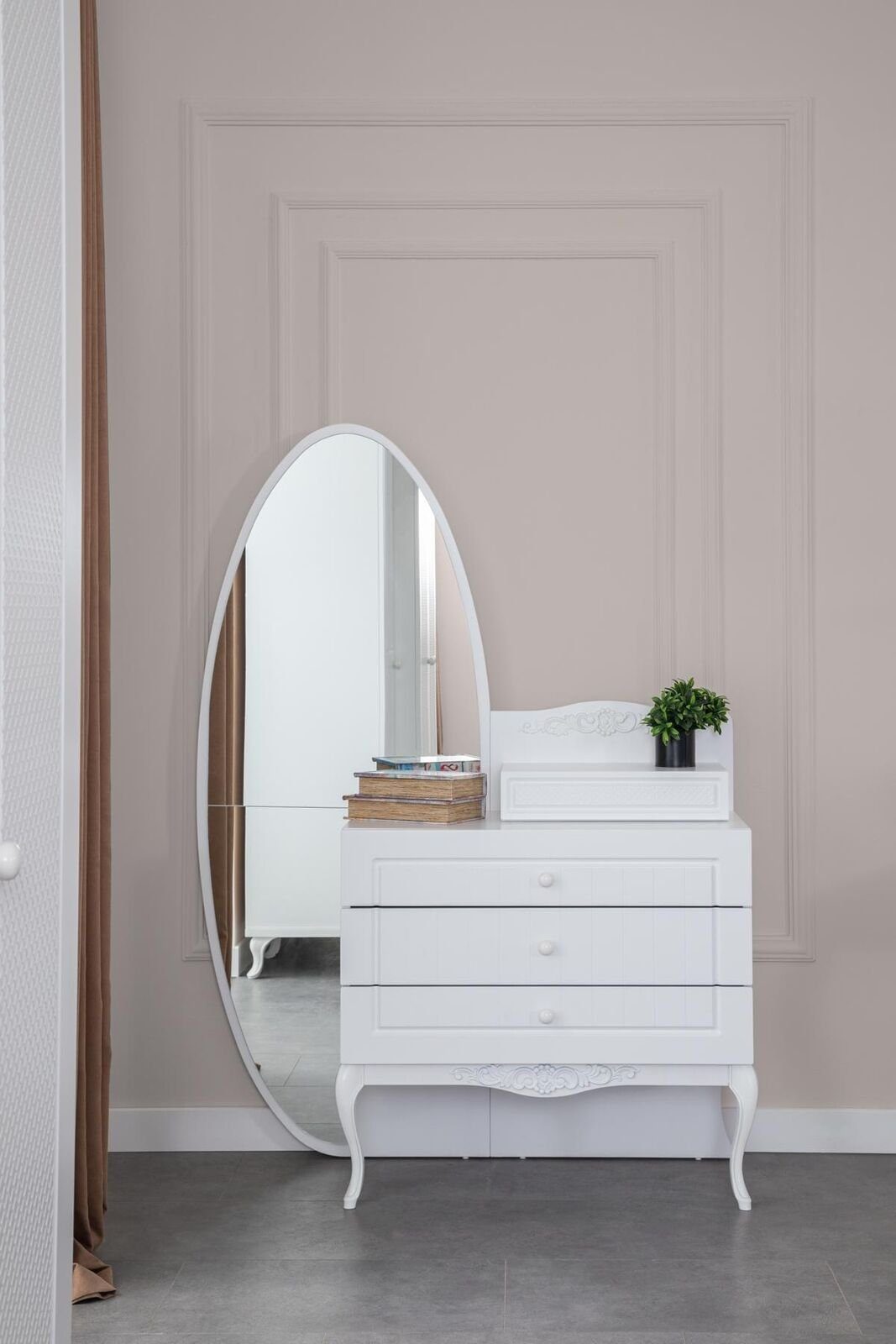 JVmoebel Kommode Kommode mit Spiegel Jugendzimmer Möbel Design Neu Holz Weiße Farbe