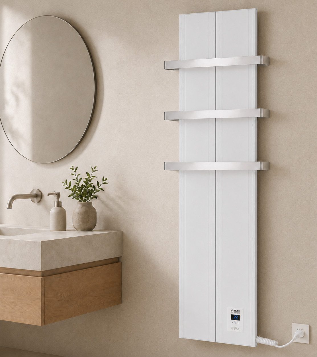 Finesa Elektrischer Badheizkörper mit smartem Thermostat, Wärmeabgabe 400-1200W, 5 Jahre GARANTIE