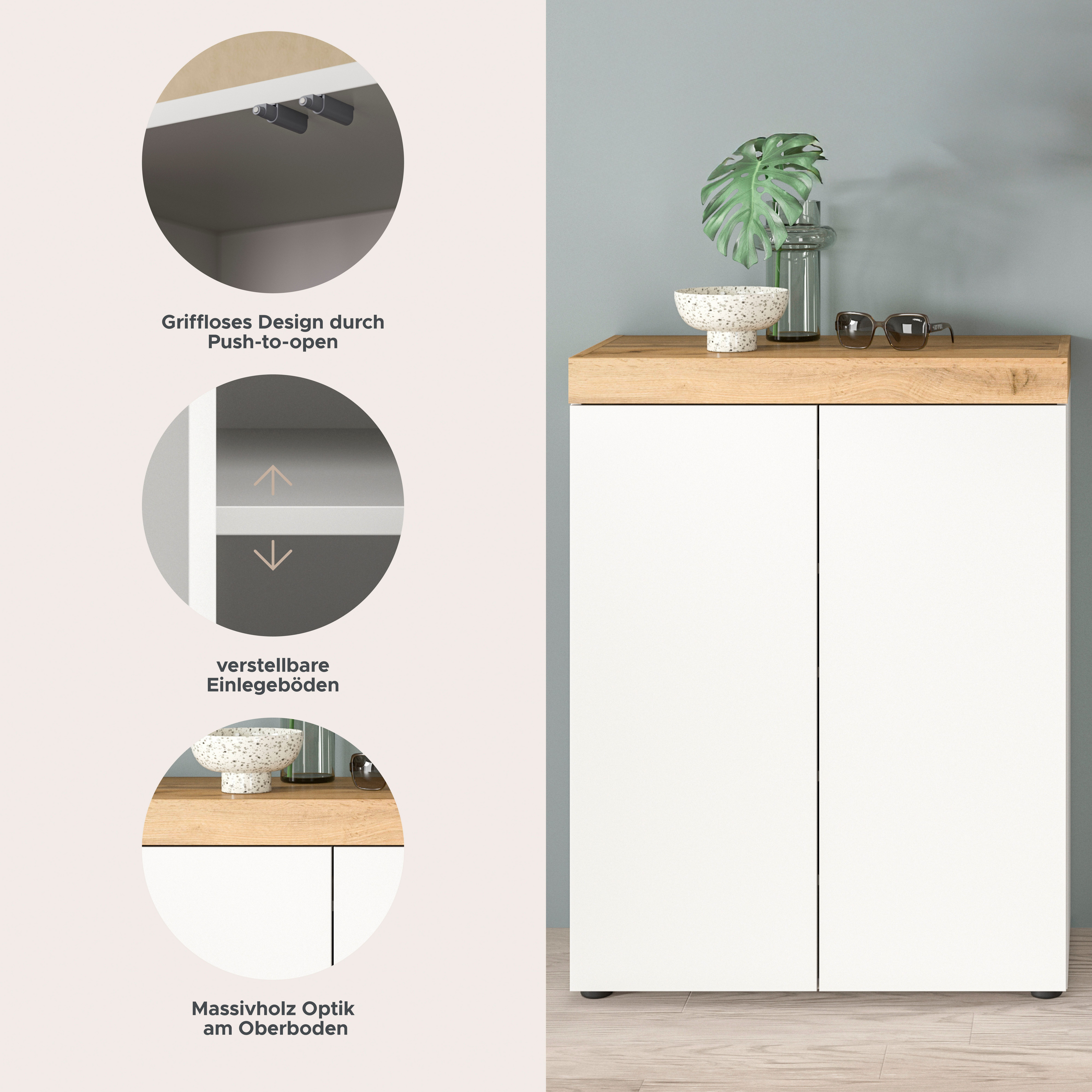 OTTO home Schuhschrank MAMBO, TOPSELLER!, Breite 77cm, stehend & hängend, push-2-open (1-St., 2 farbige Ausführung) Schuhschrank, Schuhkommode, Flur, Diele