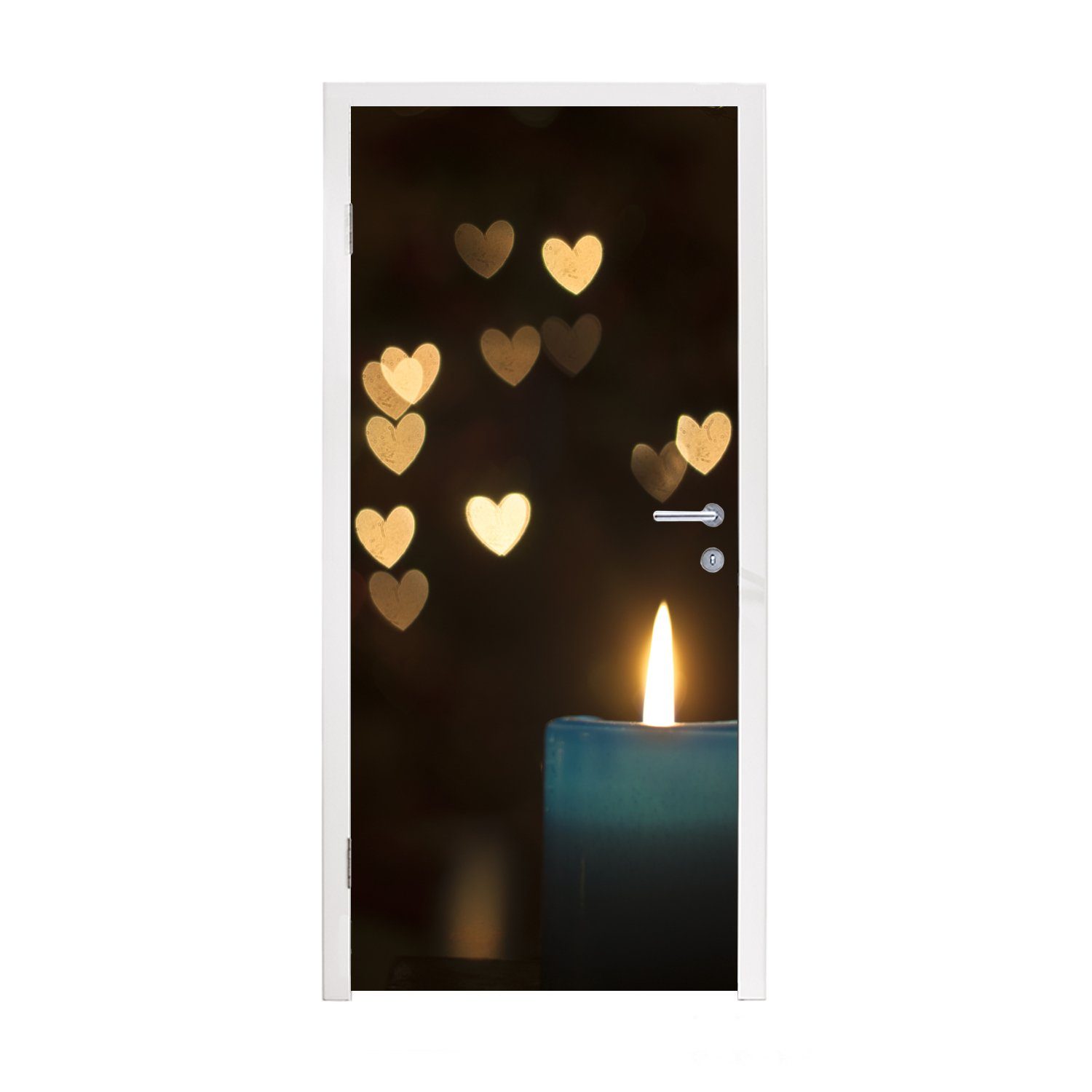 MuchoWow Türtapete Kerze - Licht - Herz - Abstrakt, Matt, bedruckt, (1 St), Fototapete für Tür, Türaufkleber, 75x205 cm