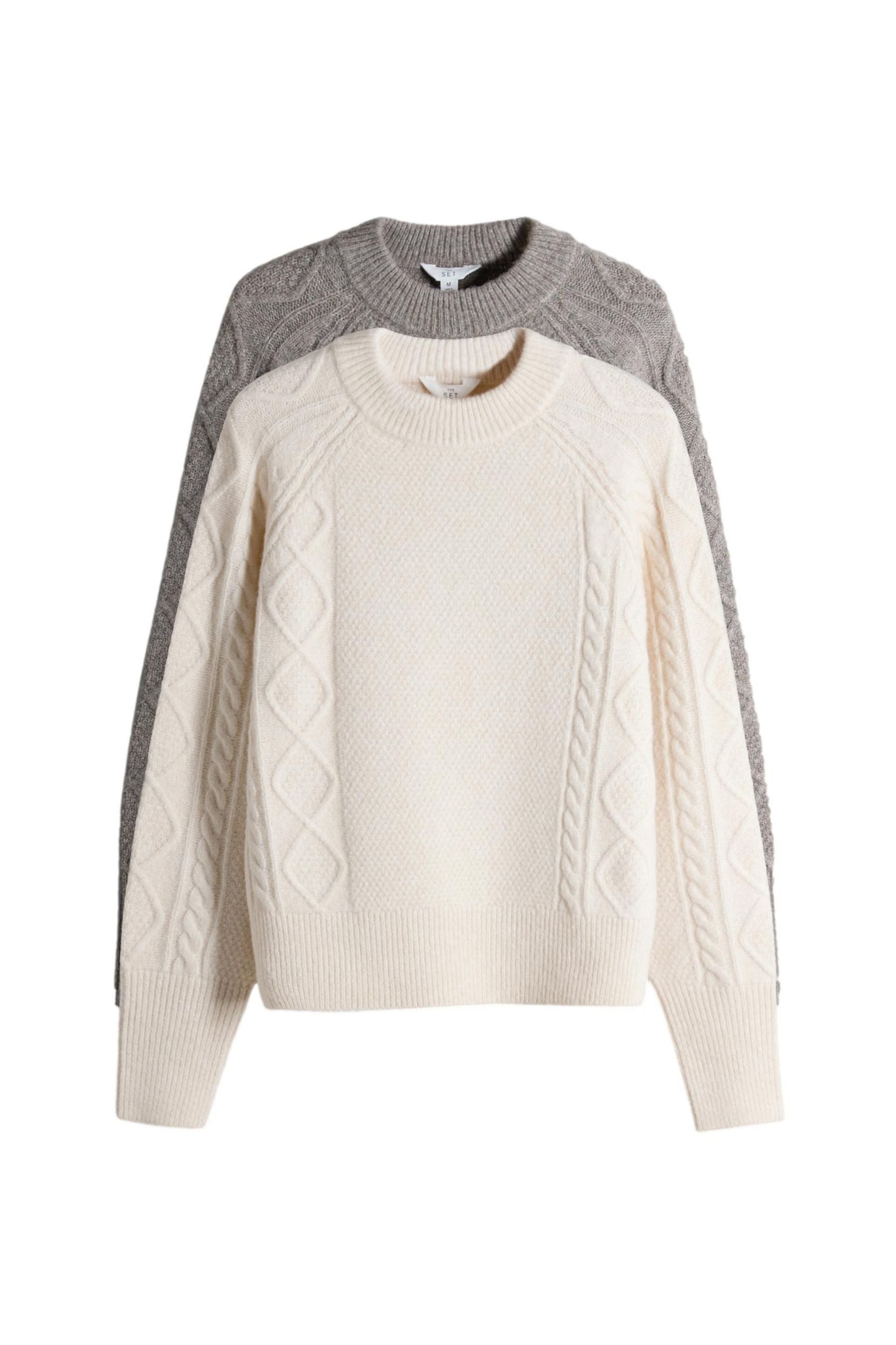 The Set Strickpullover The Set Zopfmusterpullover mit Wolle, 2er-Pack (2-tlg)