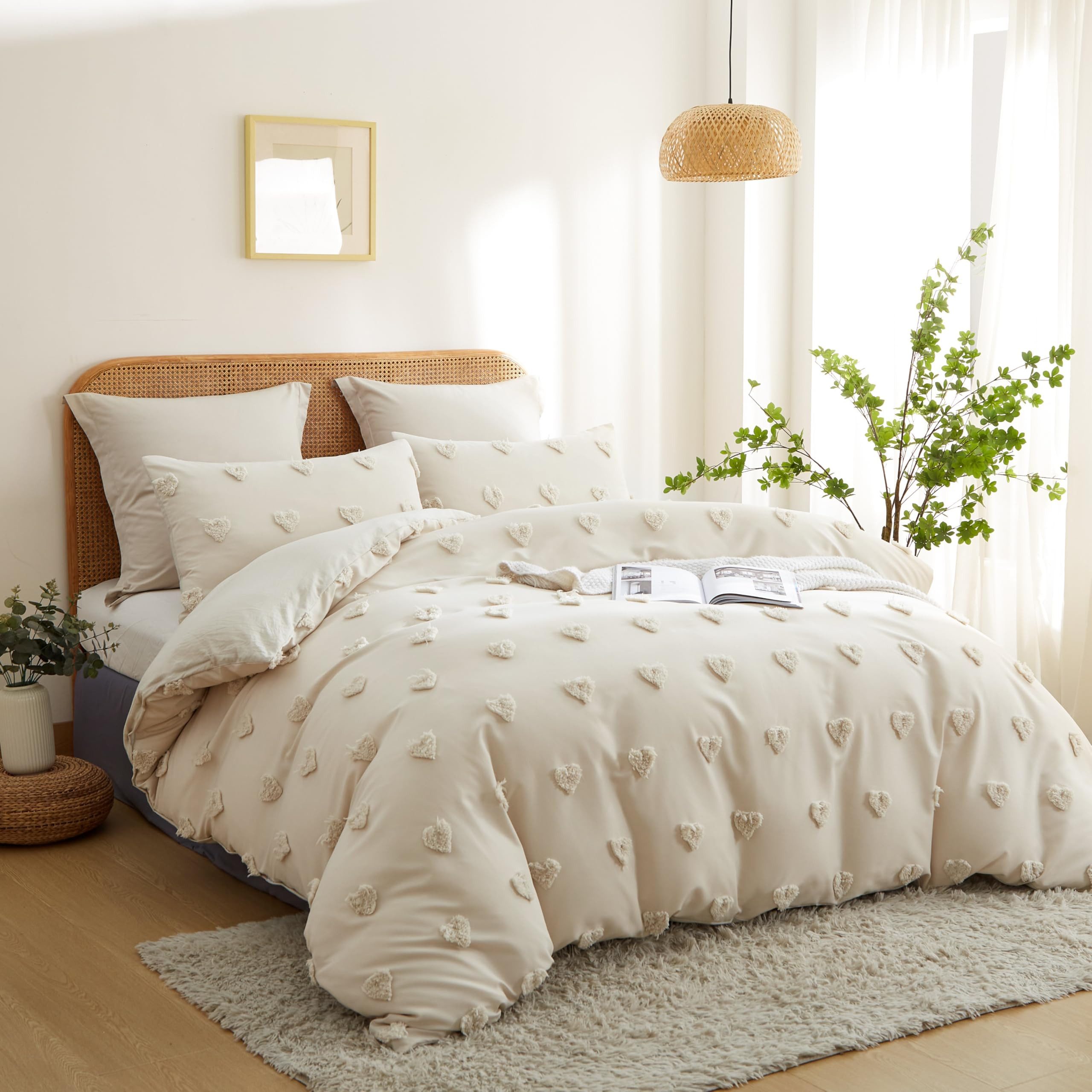 ibettertec Bettwäsche Böhmen Bettwäsche Getuftet Herz Boho Stickerei Shabby Chic 135x200cm, Microfaser Weiche Bettbezug mit Reißverschluss und Kissenbezug 80x80 – Bild 2 von 5
