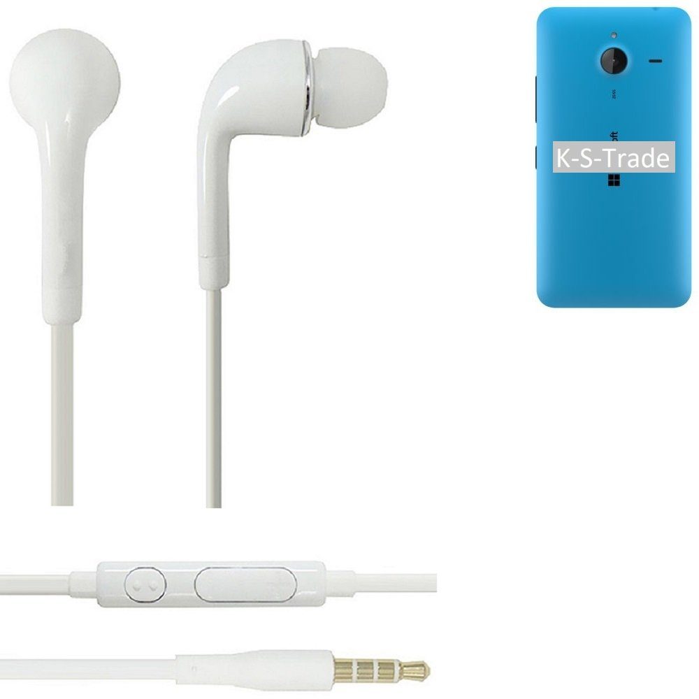 K-S-Trade für Microsoft Lumia 640 XL LTE Dual SIM In-Ear-Kopfhörer (Kopfhörer Headset mit Mikrofon u Lautstärkeregler weiß 3,5mm)