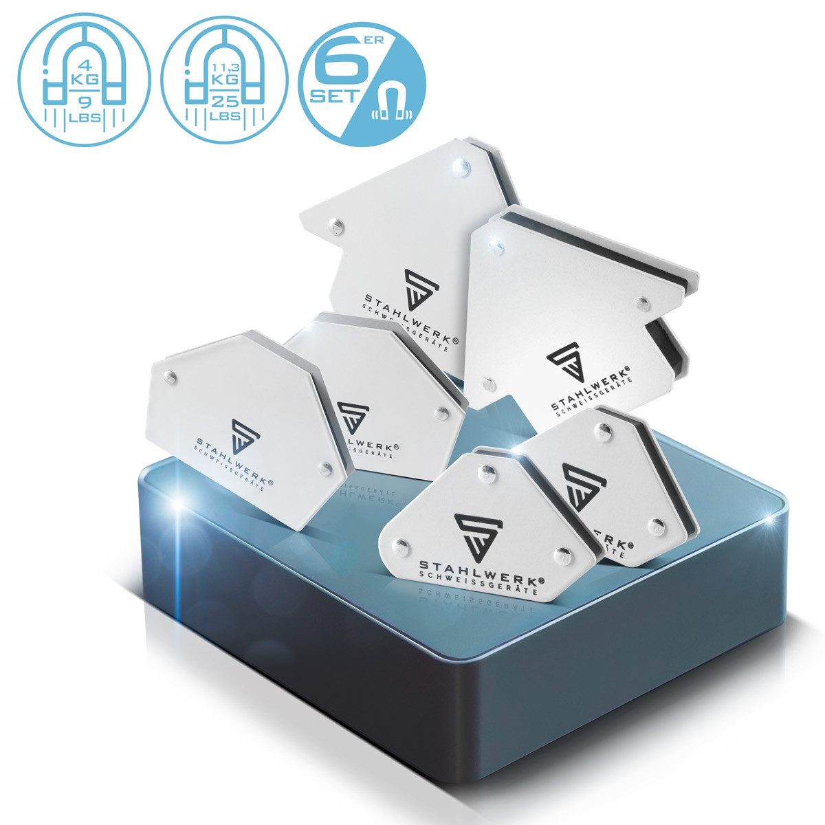STAHLWERK Elektrowerkzeug-Set STAHLWERK 6 × Magnet-Schweißwinkel 30° x 45° x 60° x 75° x 90° x 135°