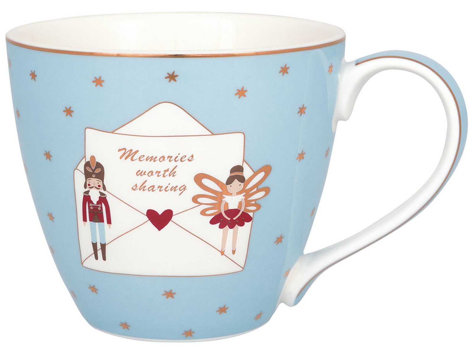 Greengate Tasse Xmas letter Tasse pale blue 0,3l, Steingut