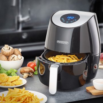 monzana Heißluftfritteuse, 1350 W, Digitales LED Touch Display 3,6L 6 Programme Schwarz