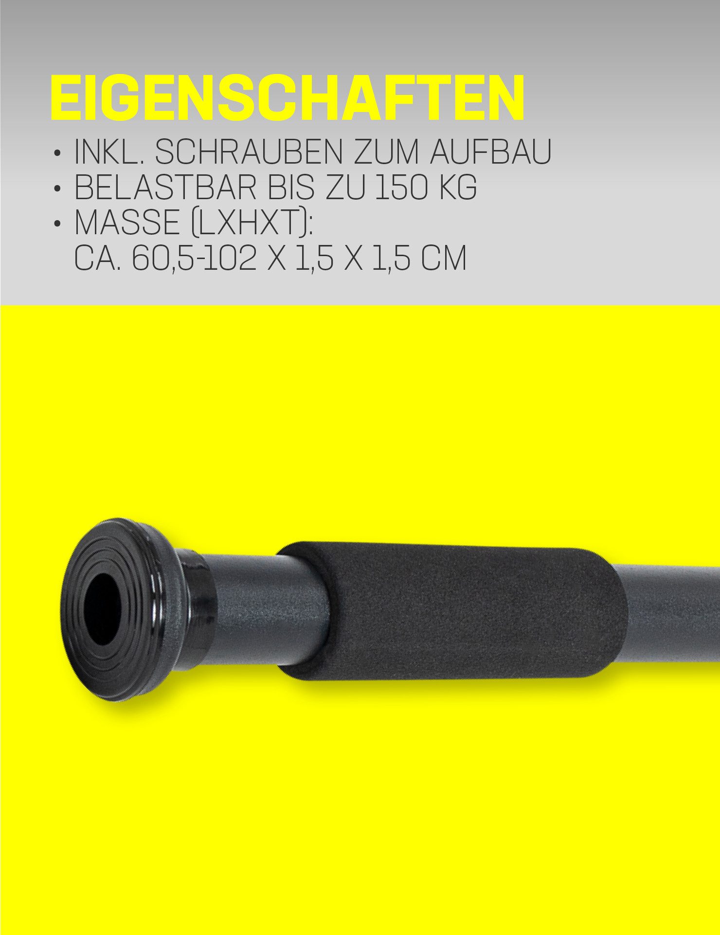 Sportinator Klimmzugstange Klimmzugstange für Türrahmen 60-102 cm, optimal zum Trainieren des Oberkörpers