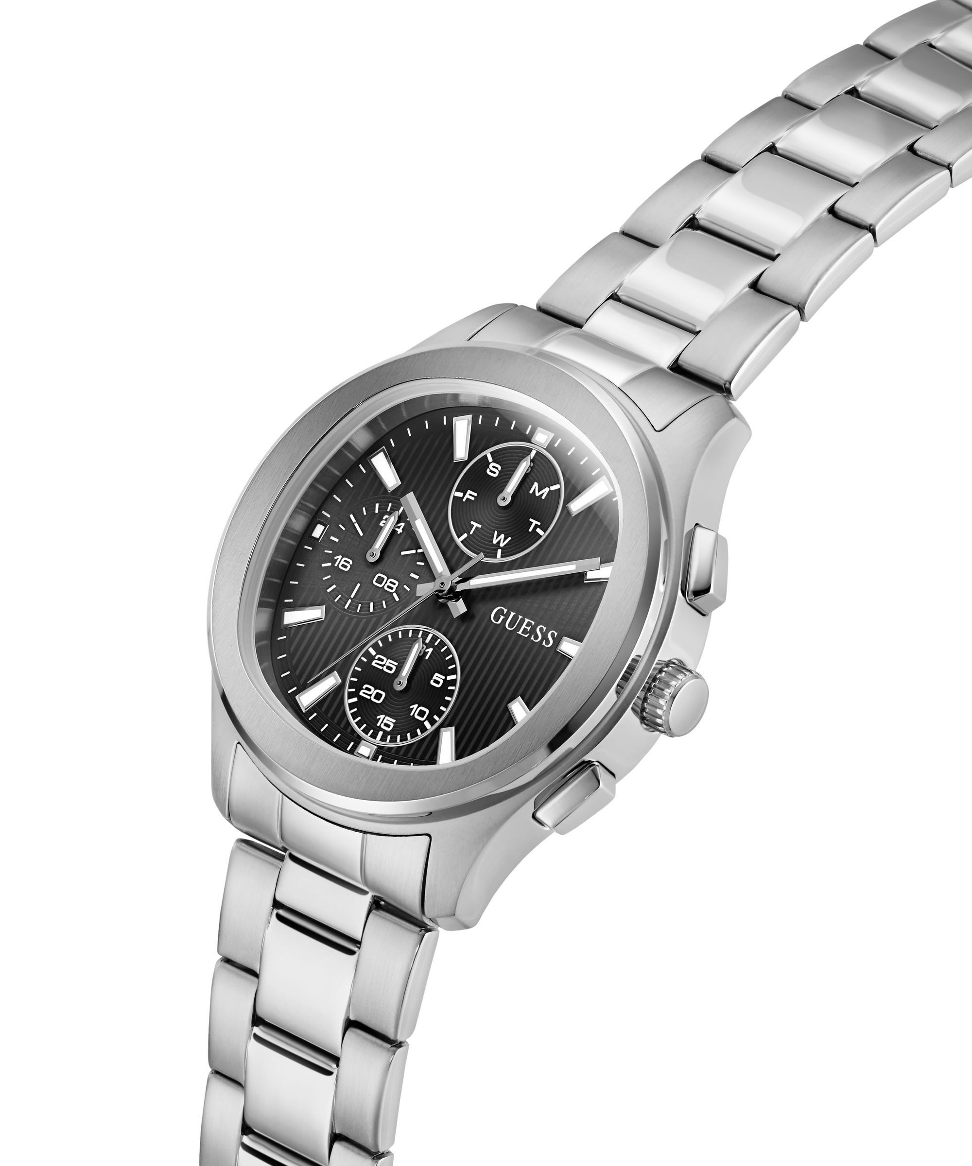 Guess Multifunktionsuhr PALMER GW1048G1, Quarzuhr, Armbanduhr, Herrenuhr, Edelstahlarmband, analog, Wochentag