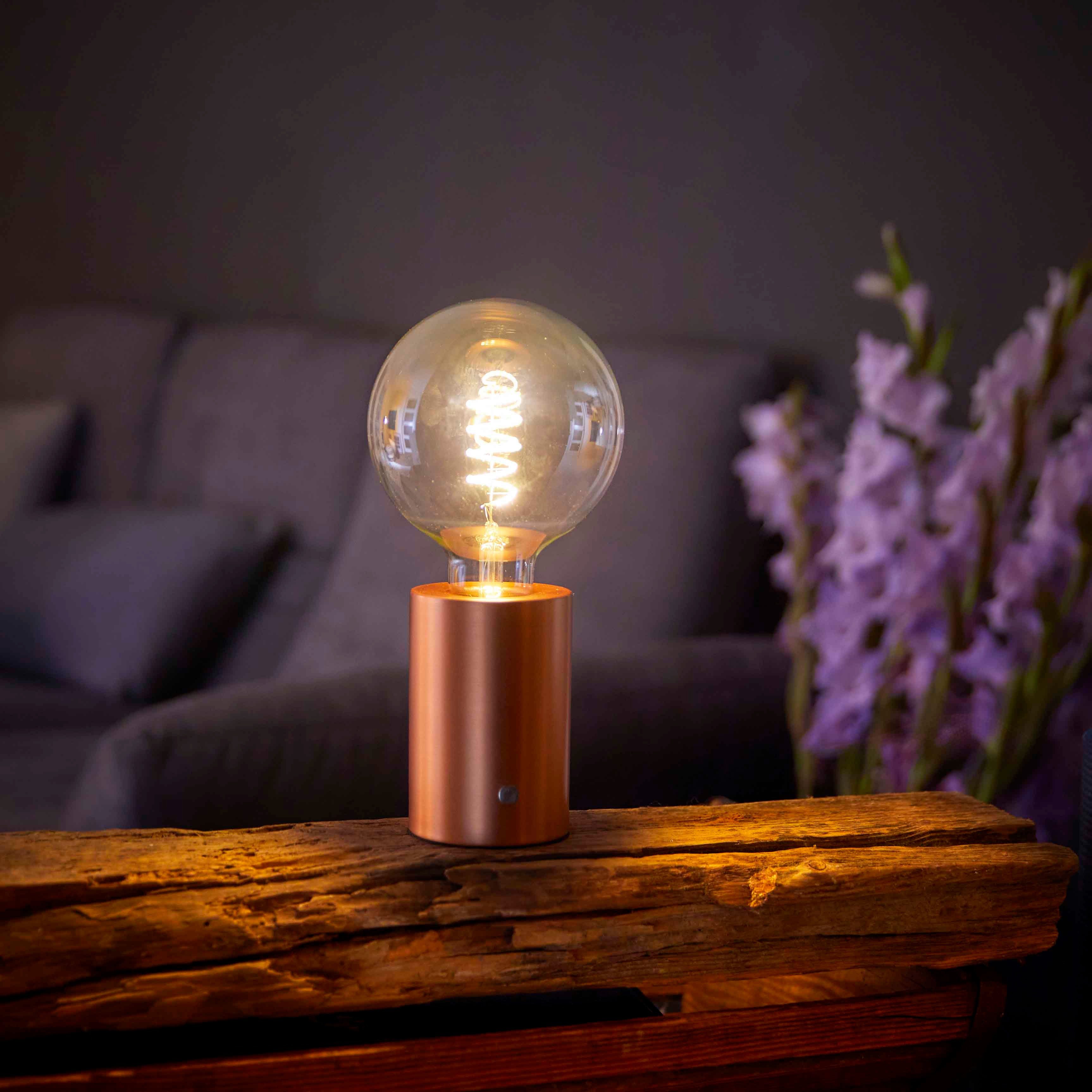 Nachttischlampe mit Tischleuchte klare Birne Akku LED Edison Tischlampe Roségold Northpoint Glühbirne Glühdraht