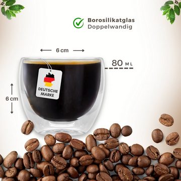 Felino Espressoglas doppelwandige Kaffeegläser Thermogläser Borosilikatglas [80ml], Borosilikatglas, 6-teilig