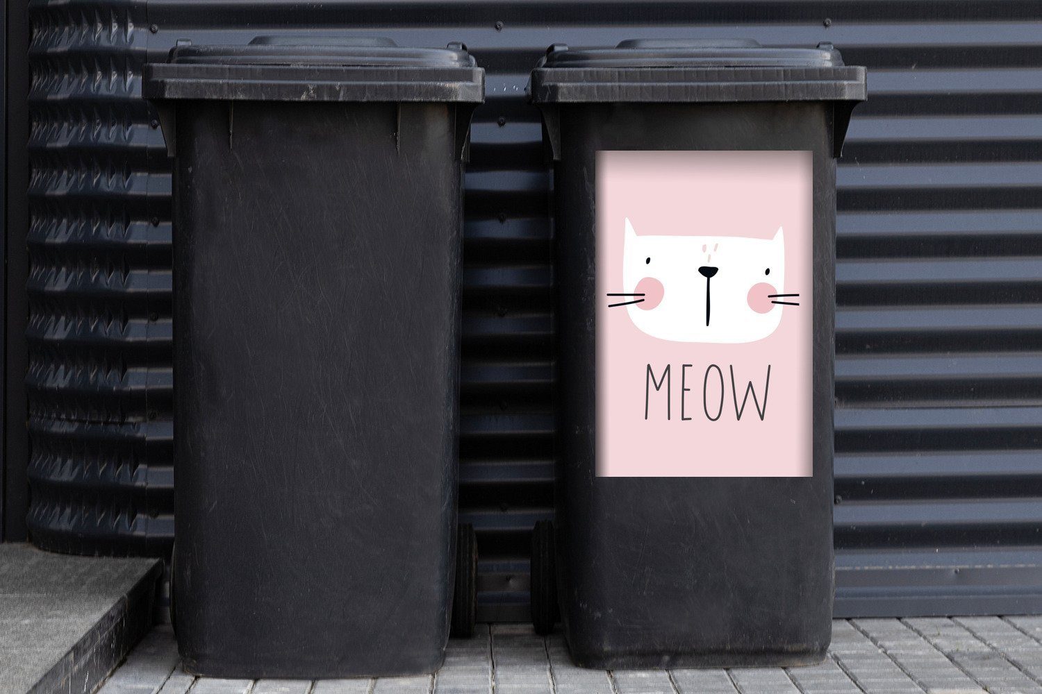MuchoWow Wandsticker Zitate - - Miau Mülleimer-aufkleber, Sticker, Container, (1 Mülltonne, Kinder - Abfalbehälter Illustration - Katze St)