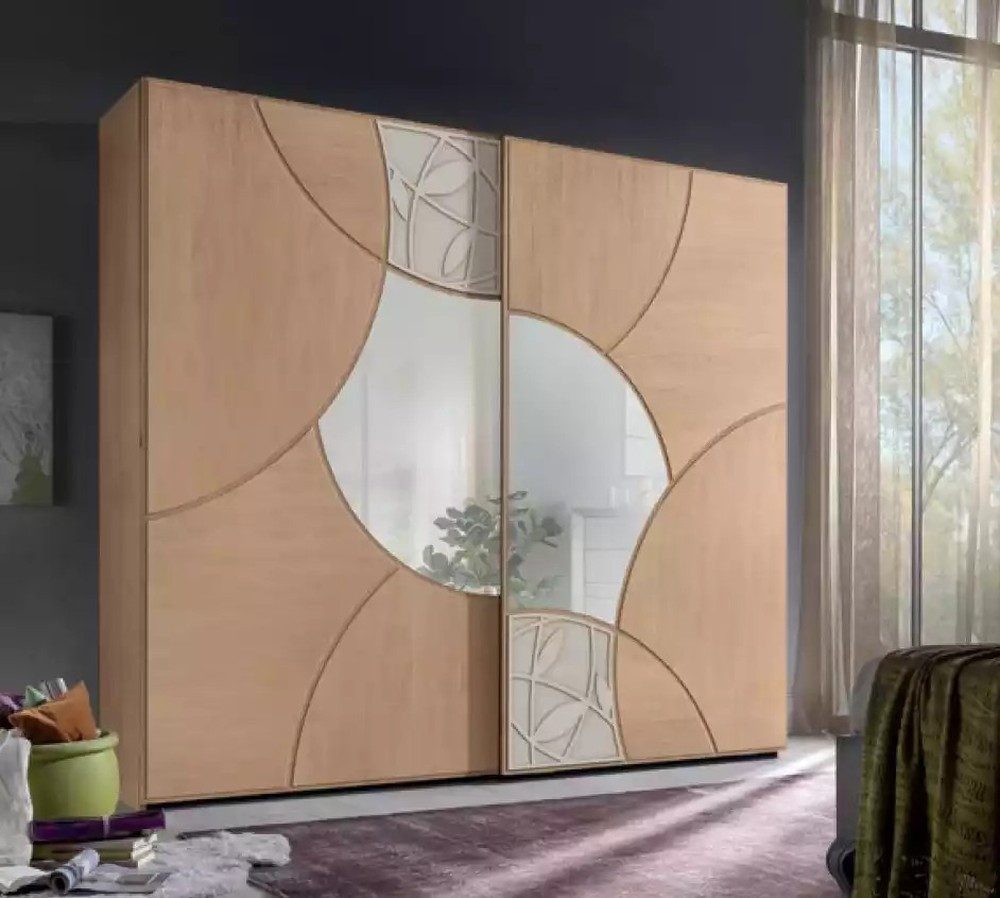 Kleiderschrank Braun Schwebetürenkleiderschrank mit Spiegel aus Holz für Schlafzimmer