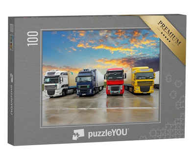 puzzleYOU Puzzle Mehrere LKWs auf einem Parkplatz, 100 Puzzleteile, puzzleYOU-Kollektionen Trucks & LKW
