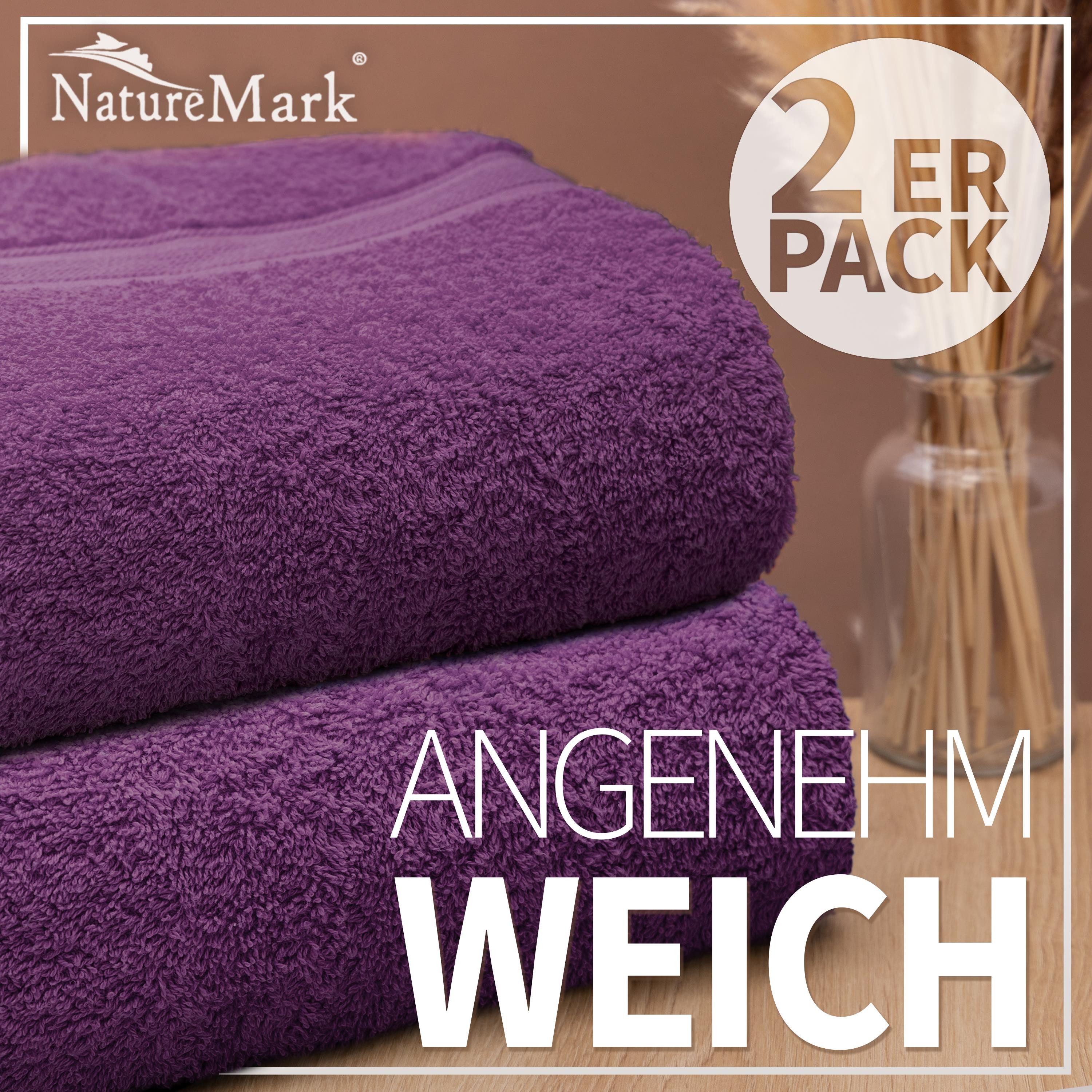 NatureMark Duschtücher 2er-Set Frottier Duschtücher 70x140cm, 100% Baumwolle (2-St), Premium Qualität, DUSCHTUCH, Dusch-Handtuch, 70x140cm, Lila