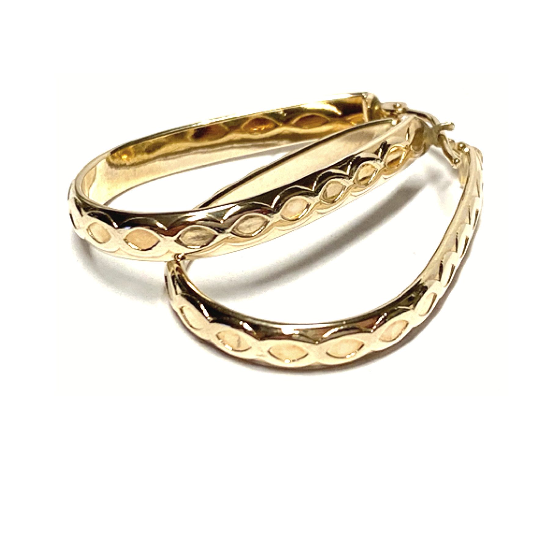 Paar Creolen Goldcreole 585/- Gelbgold tropfenförmig Muster Ohrring