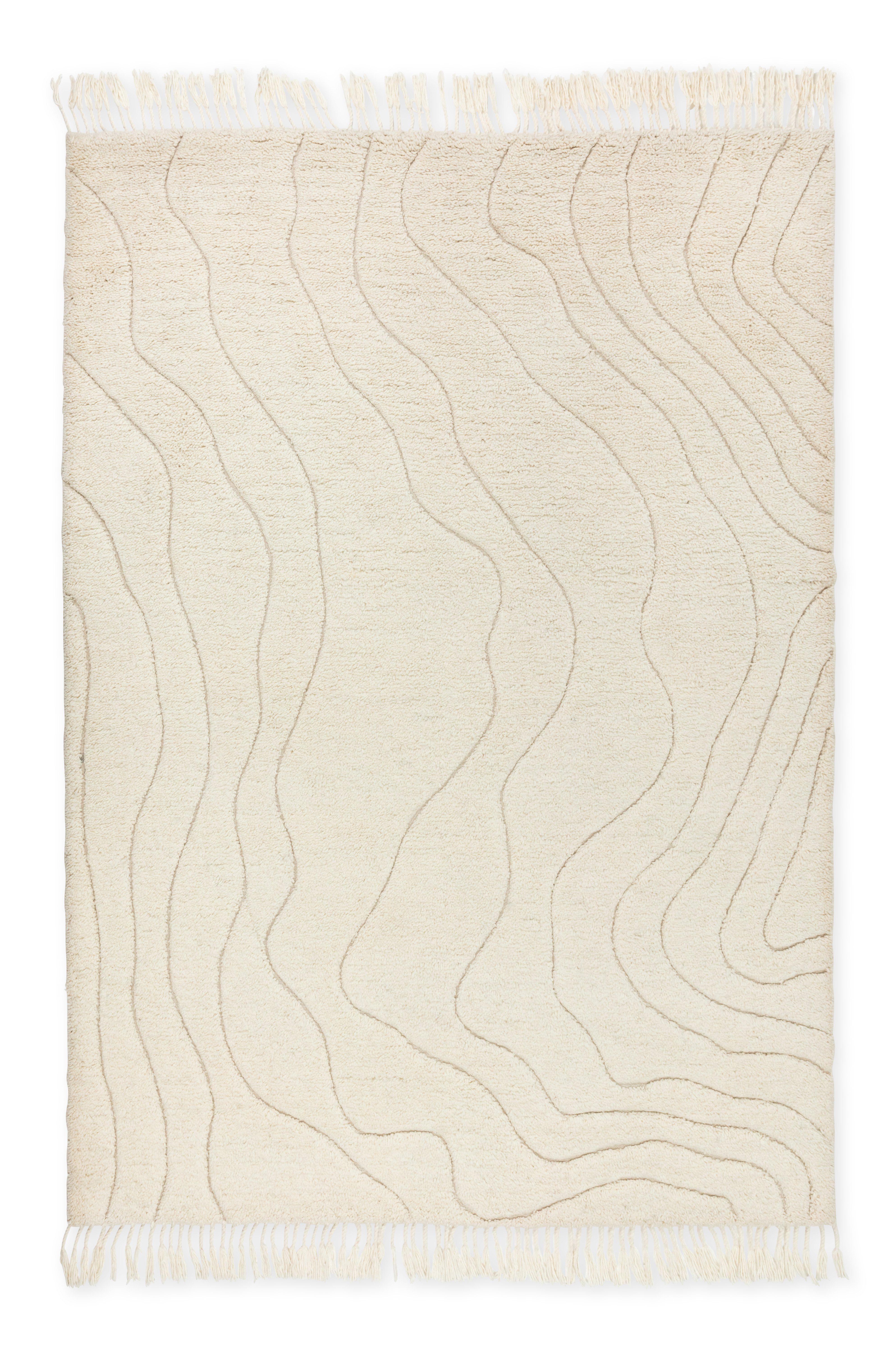 SCHÖNER WOHNEN-Kollektion Wollteppich Liora, rechteckig, Höhe: 20 mm, reine Wolle, Linien, mit Fransen, Ton in Ton, Wohnzimmer