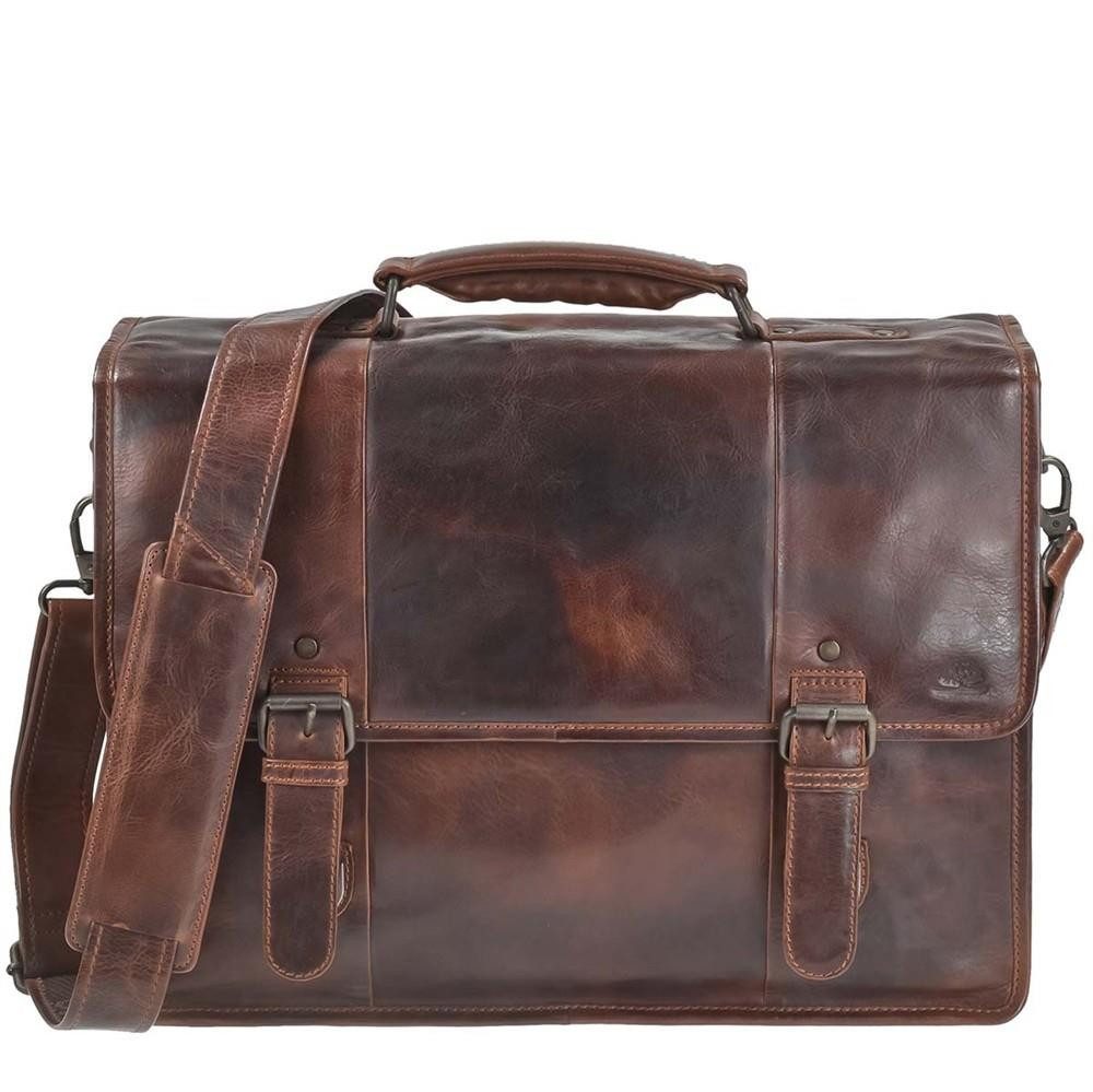 Greenburry Aktentasche "Rugged" Schultasche Leder 41x30cm teak braun, used Look, Businesstasche, für Herren, für Damen