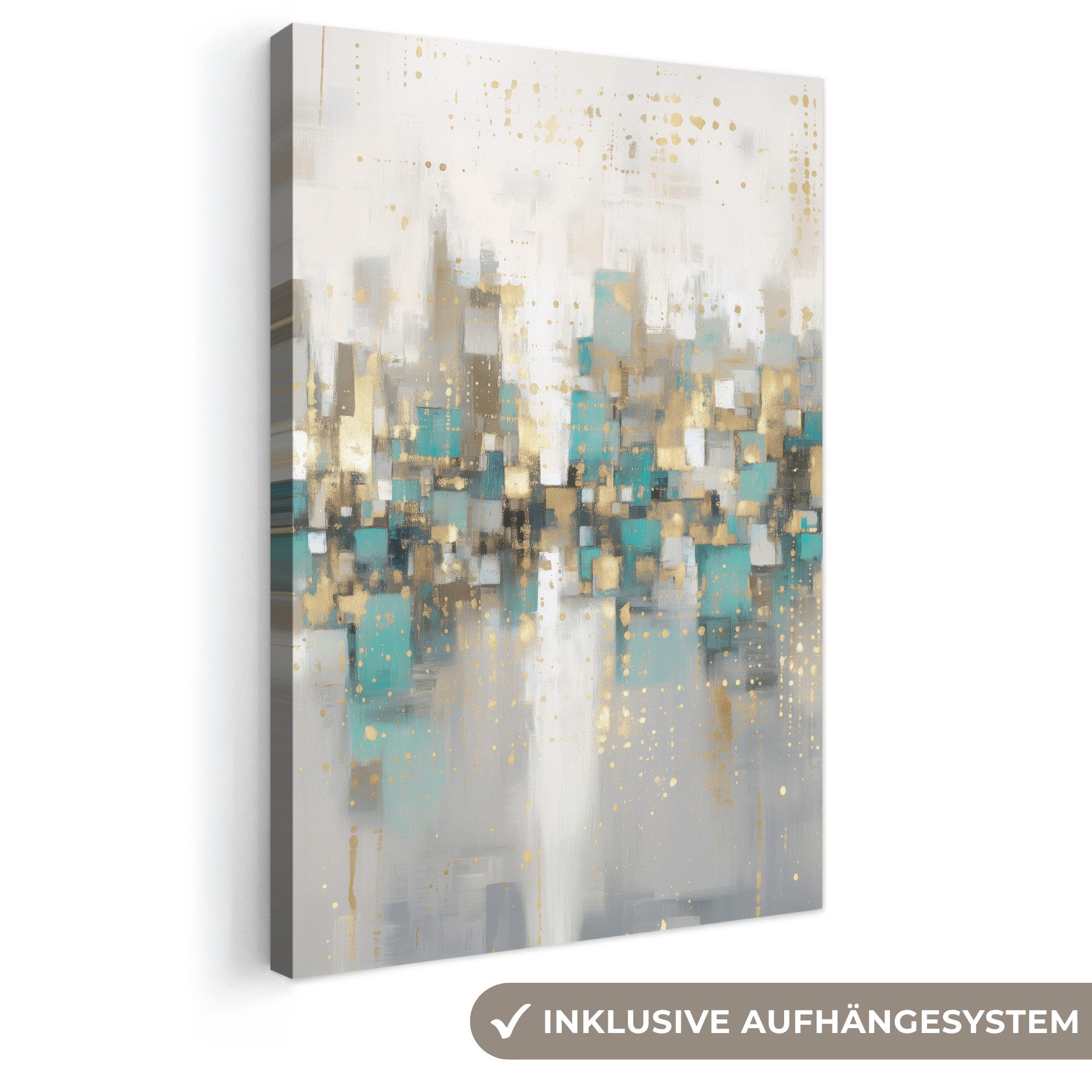 OneMillionCanvasses® Leinwandbild Abstrakt - Blöcke - Gold - Skyline, Fotodruck (1 St), Leinwand Canvas Wandbild, Wanddekoration 20x30 cm