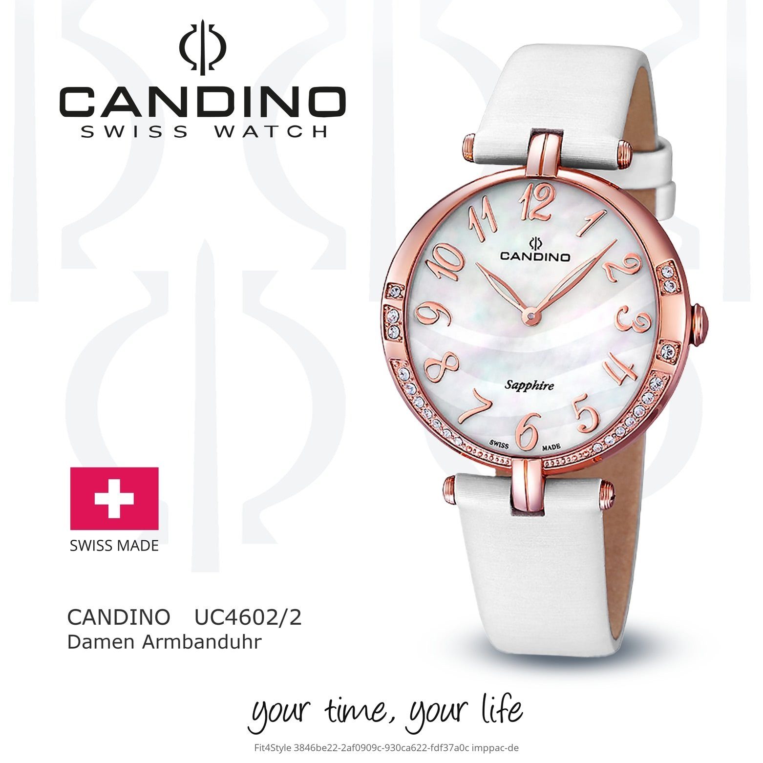 Candino Damen weiß Edelstahlarmband Damenuhr C4602/2, Elegance Candino rund, Armbanduhr Quarzuhr
