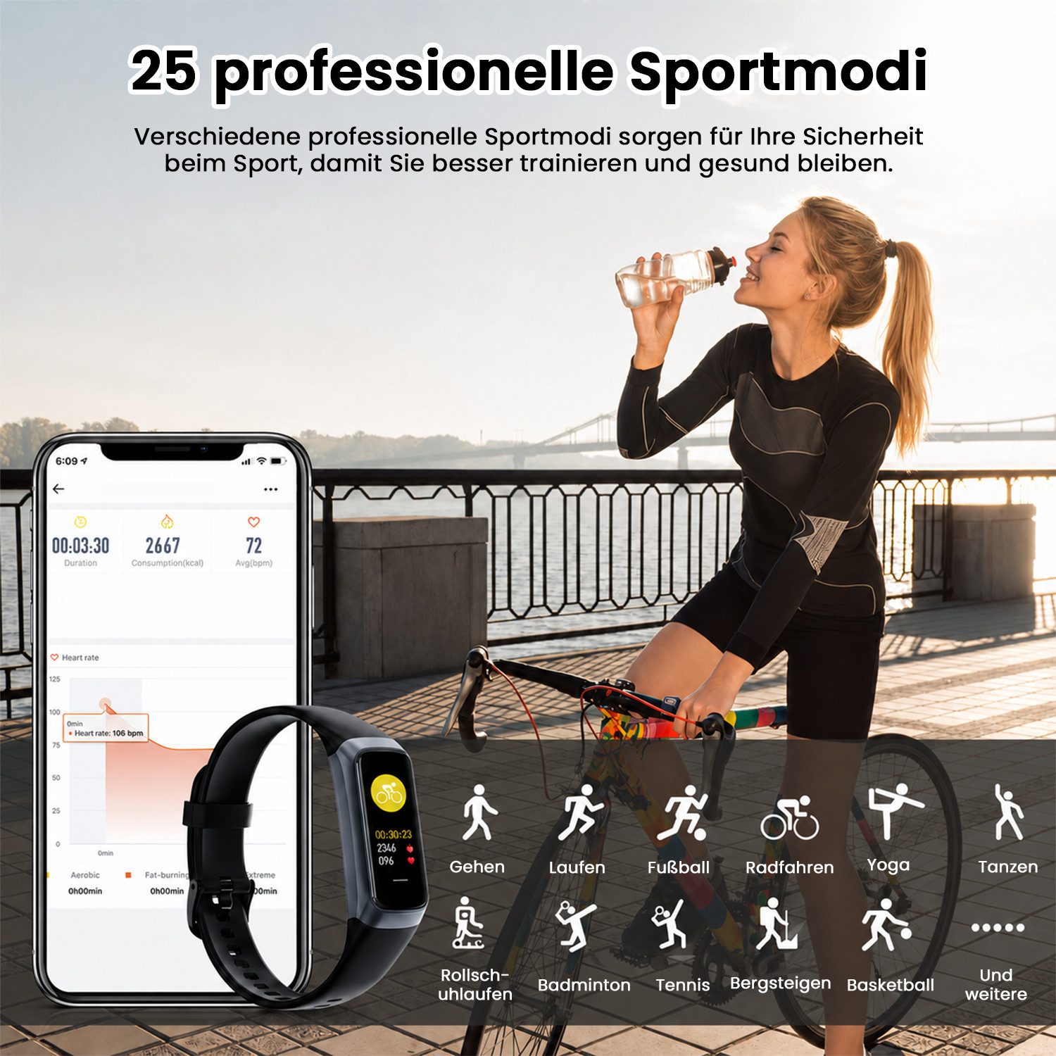 MOPUEA Smartwatch mit Blutdruckmessung mit 70+ Zifferblätter &25 Sportmodi Smartwatch – Bild 2 von 5