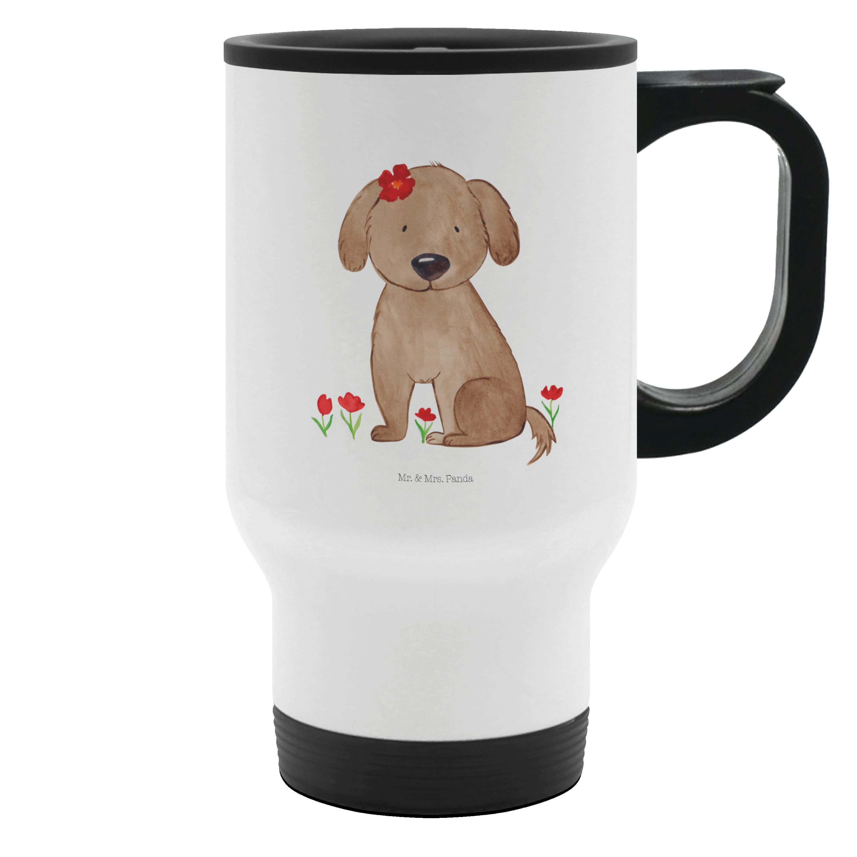 Mr. & Mrs. Panda Thermobecher Hund Hundedame - Weiß - Geschenk, Hundeliebe, Kaffeetasse zum Mitnehm, Edelstahl