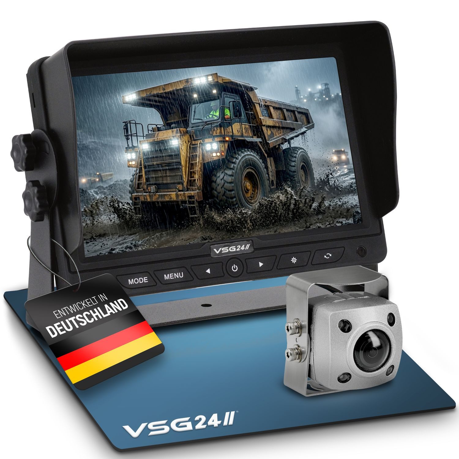 VSG24 7" Rückfahrsystem IP69K EXPERT 155° Blickwinkel & 1080P HD Monitor, 1x Rückfahrkamera (Robustes Schwerlast Set für Wohnmobile LKW Transporter Anhänger)