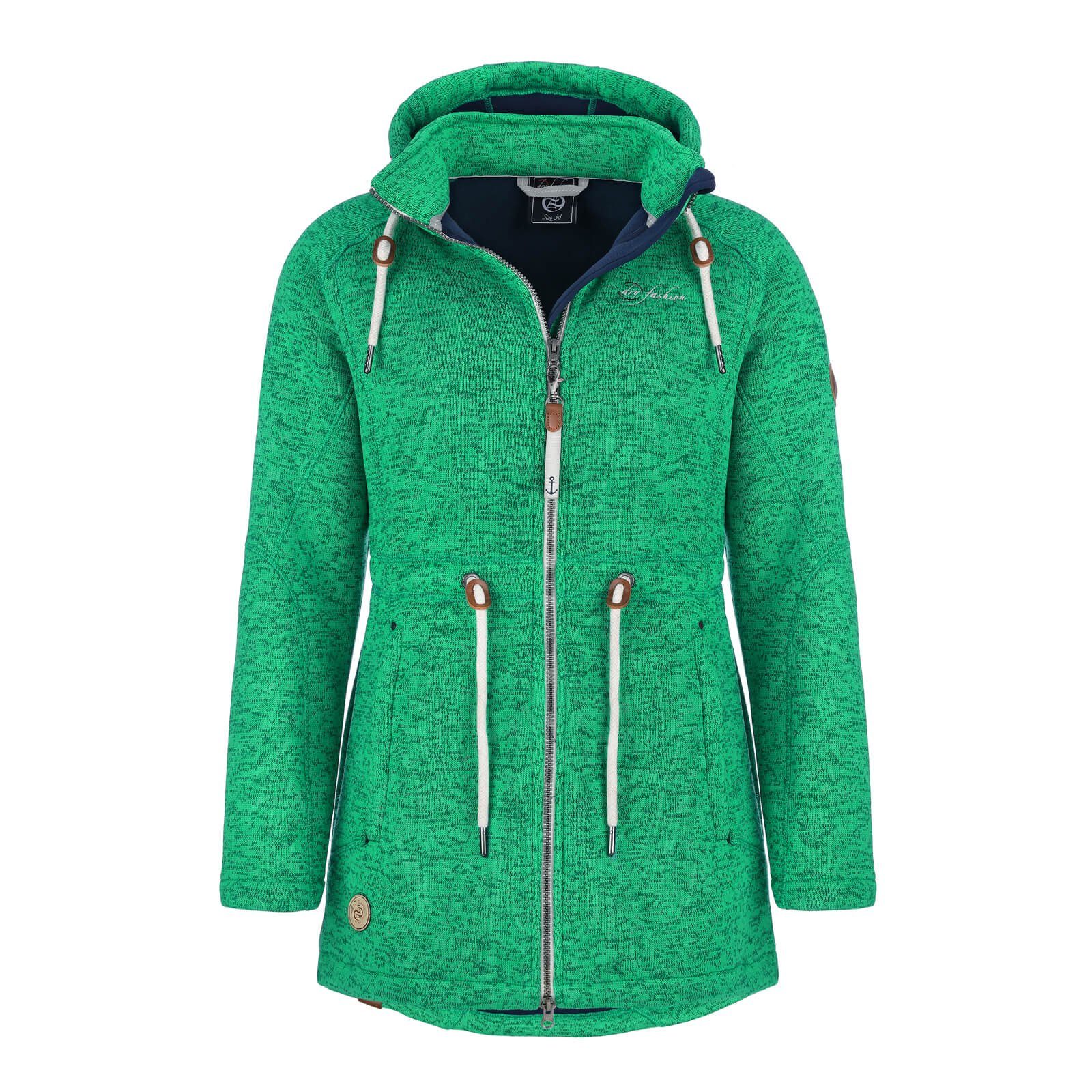 Dry Fashion Wollmantel Damen Fleece-Mantel St. Peter-Ording - Wärmende Fleecejacke mit Kapuze grün melange