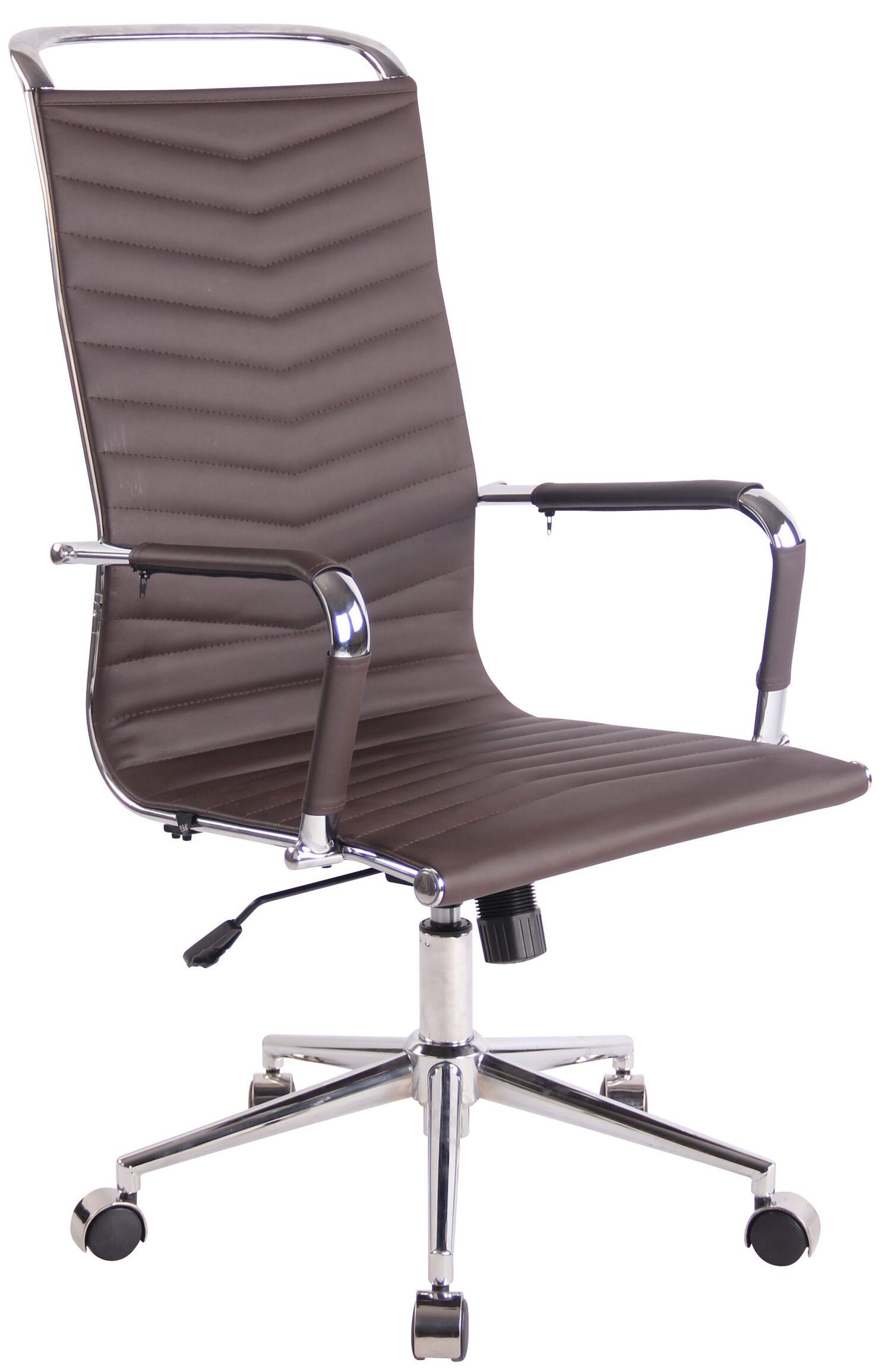 TPFLiving Bürostuhl Battle mit bequemer ergonomisch geformter Rückenlehne (Schreibtischstuhl, Drehstuhl, Chefsessel, Bürostuhl XXL), Gestell: Metall chrom - Sitzfläche: Kunstleder braun