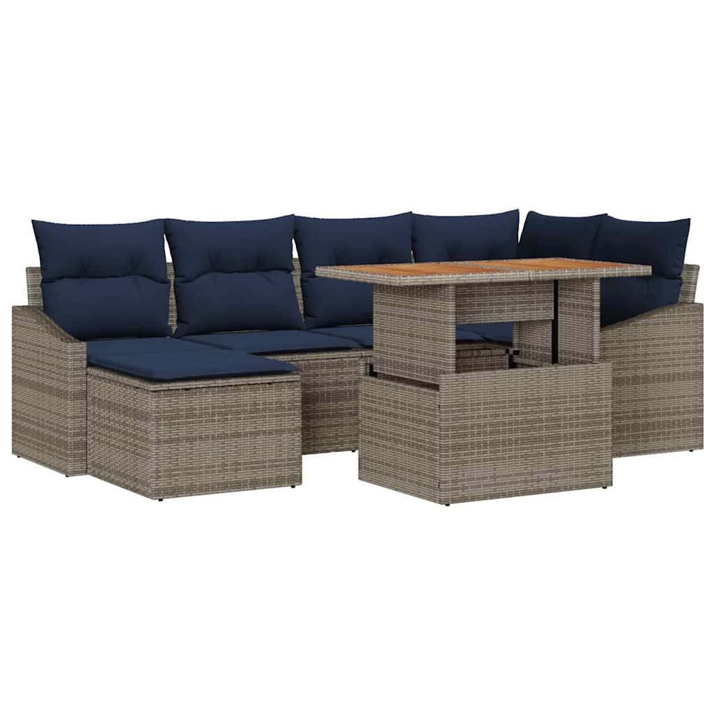 vidaXL Gartenlounge-Set Garten-Sofa-Set mit Speicher 7 pcs Grau Poly Rattan, (7-tlg)