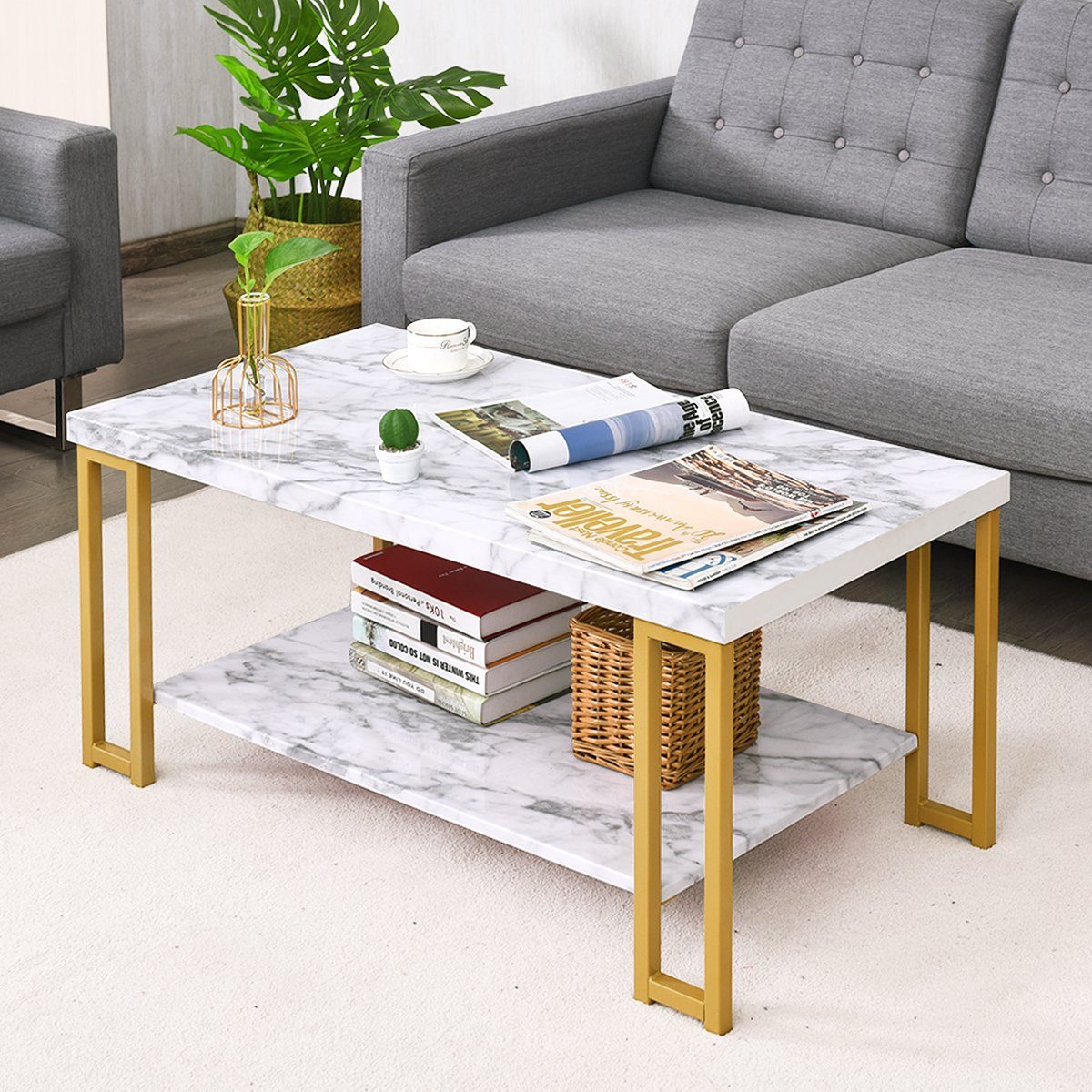 COSTWAY Couchtisch Beistelltisch, Marmor Optik, mit günstig online kaufen