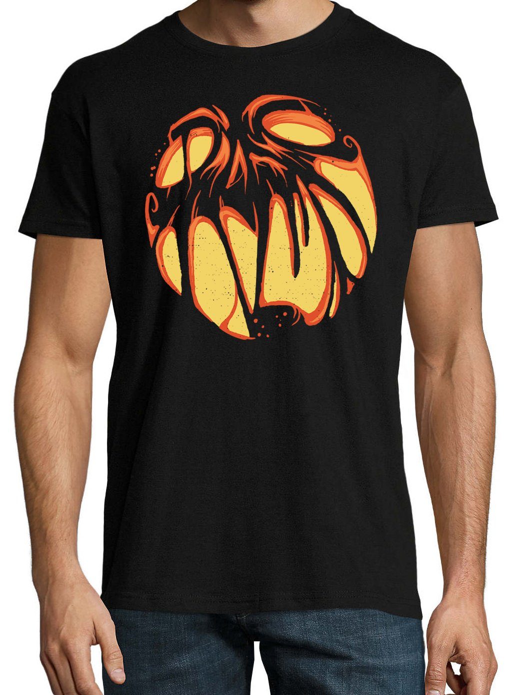 Print Halloween Print-Shirt mit Youth T-Shirt Horror Designz Aufdruck Face lustigem Herren Fun-Look Schwarz Kürbis