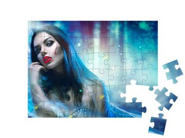 puzzleYOU Puzzle Porträt einer Vampirfrau auf einem Friedhof, 48 Puzzleteile, puzzleYOU-Kollektionen Vampire