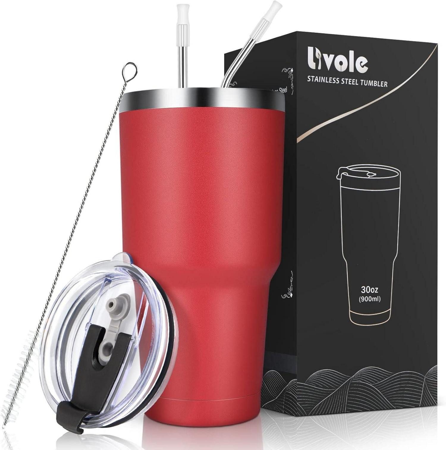 Thermobecher Trinkbecher 900ml Frauen Männer Thermobecher Kaffee Camping Tasse Rot
