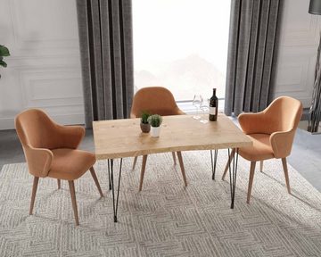 Gozos Esstisch Handgefertigt aus Echtholz, Baumkante Tisch mit massiver Tischplatte (1 Tisch, 1 Set Metallbeinen), Massivholz