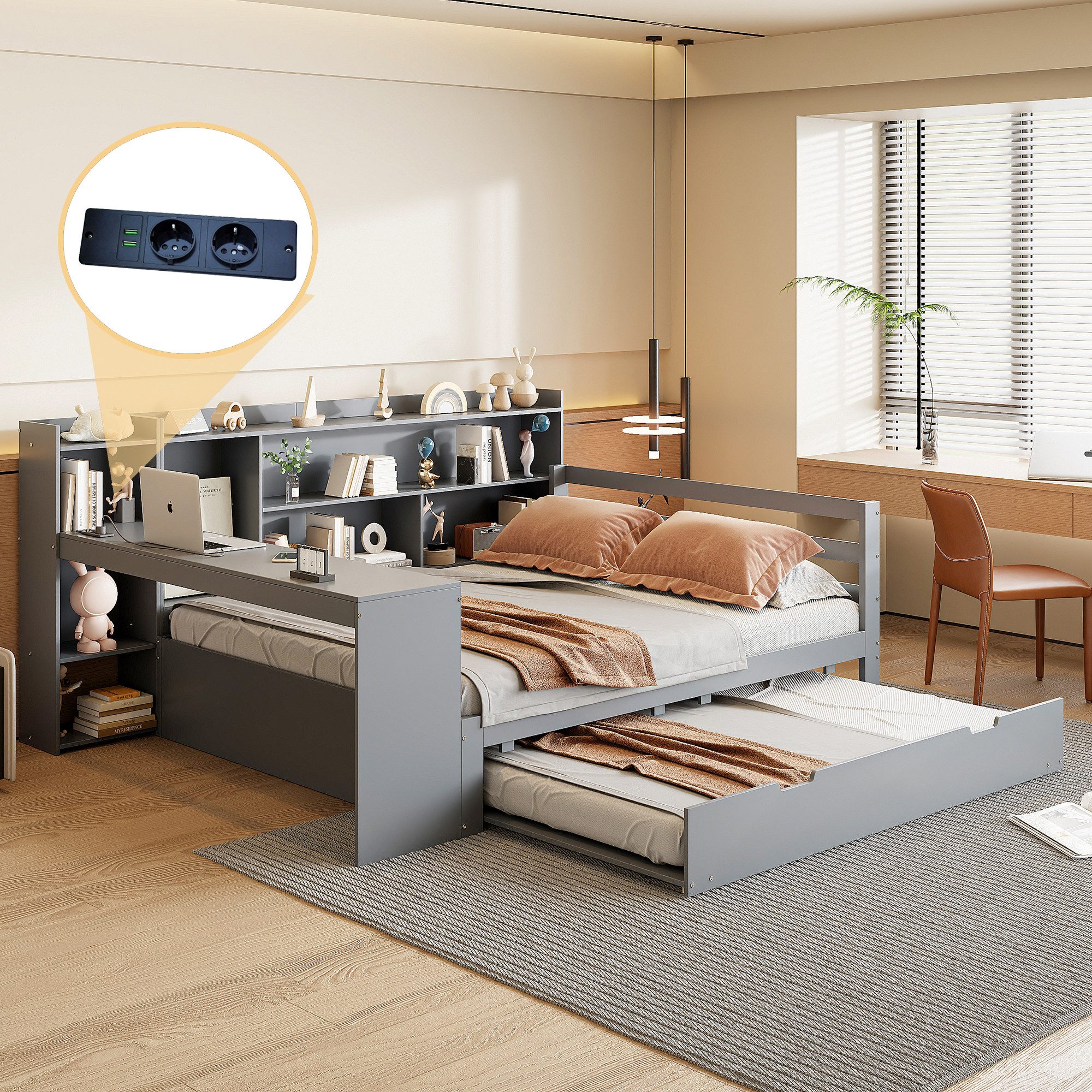 STILVORA Schlafsofa Daybett 140×200 cm Jugendbett mit Steckdose & Ausziehbe günstig online kaufen