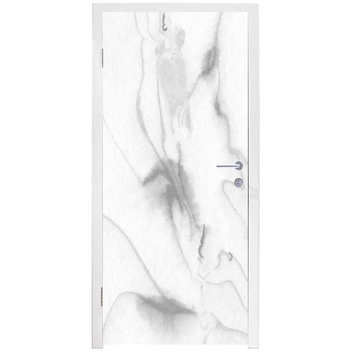 Grau - Weiß Fototapete Matt, MuchoWow 75x205 cm (1 Marmoroptik, bedruckt, - Türaufkleber, - Marmor St), für Türtapete Tür, - Abstrakt